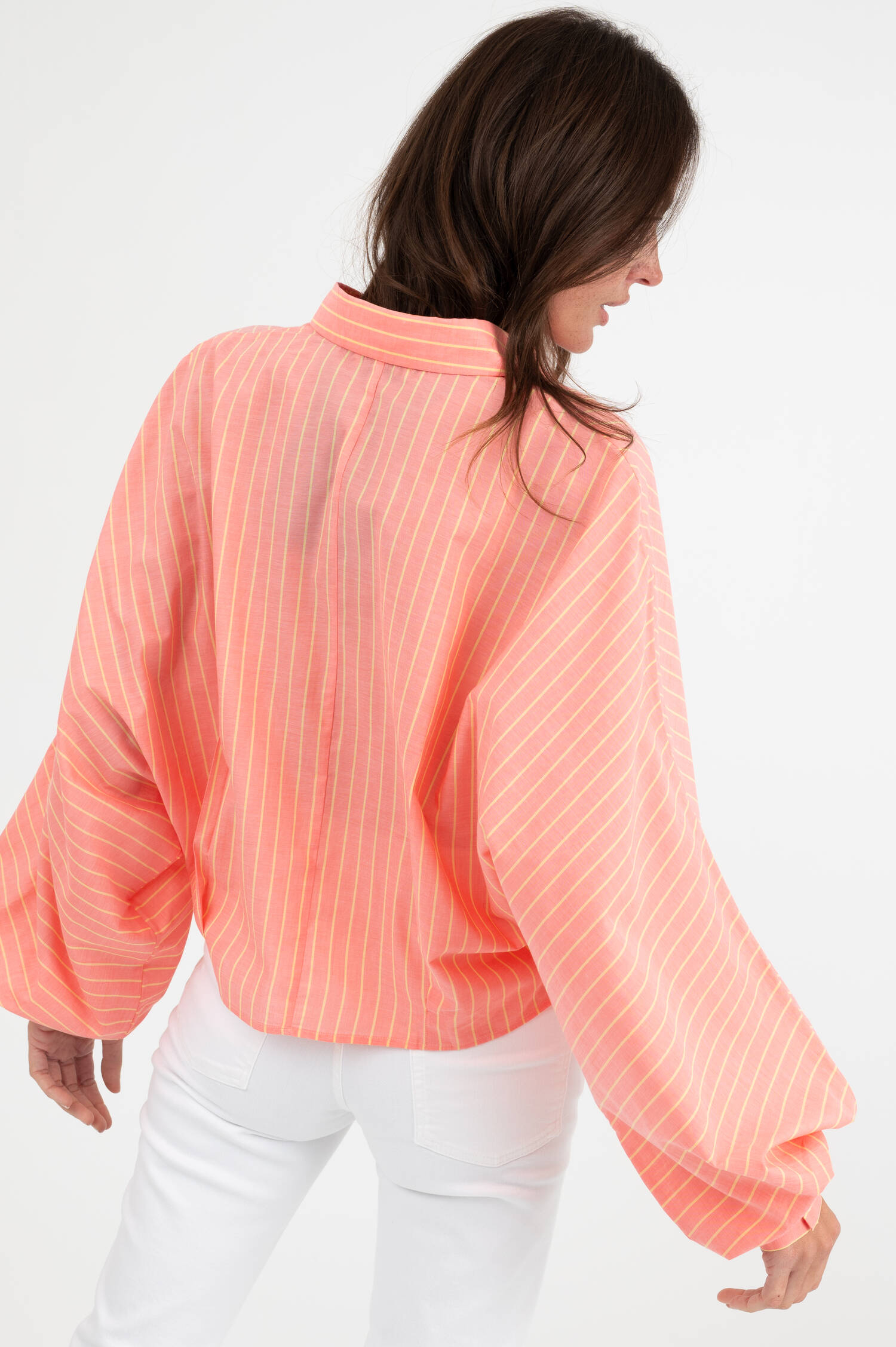 Bluse ANTONIA SHORT in Koralle/Gelb gestreift
