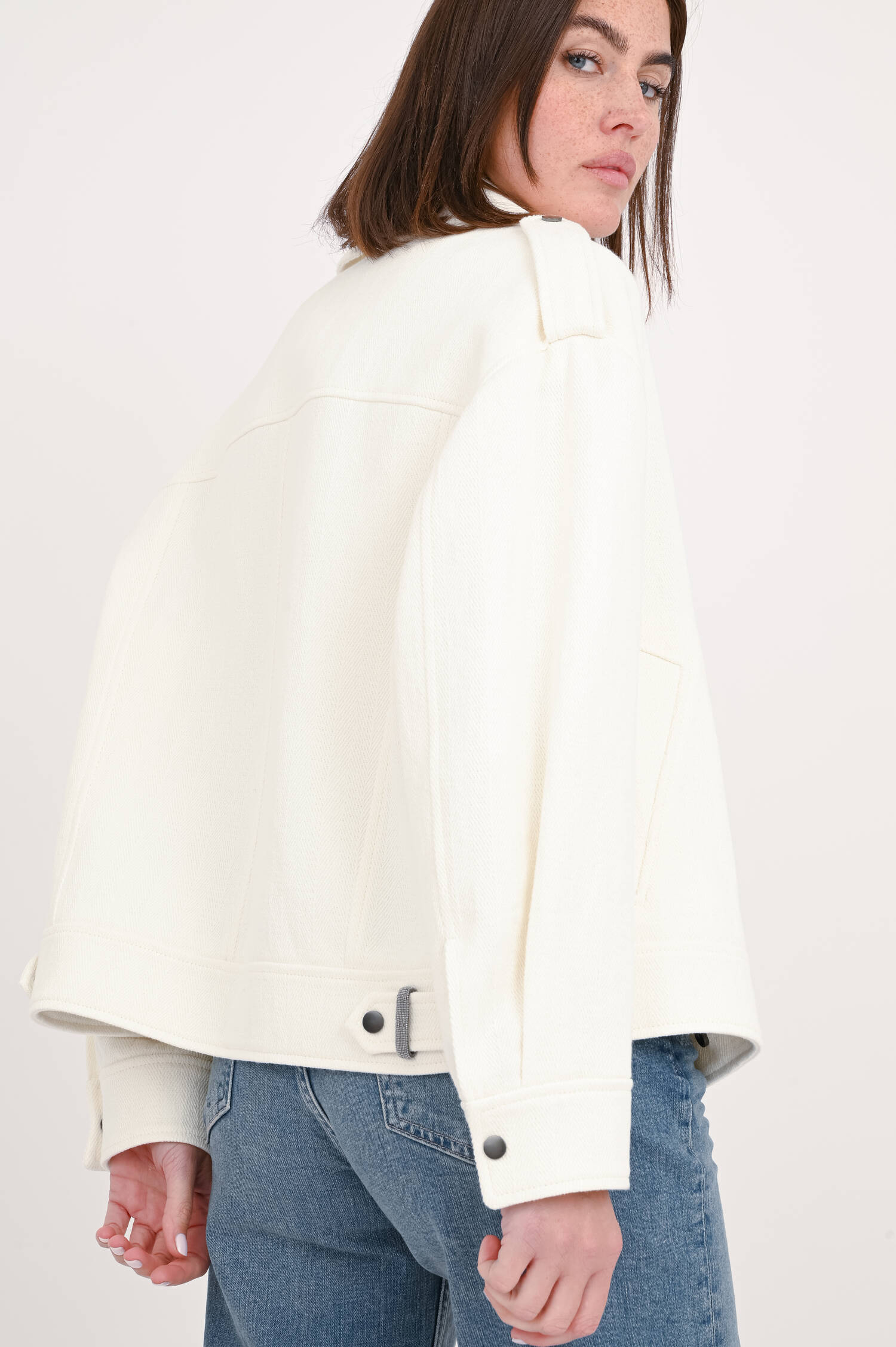 Bikerjacke aus Baumwoll-Leinen-Mix in Creme