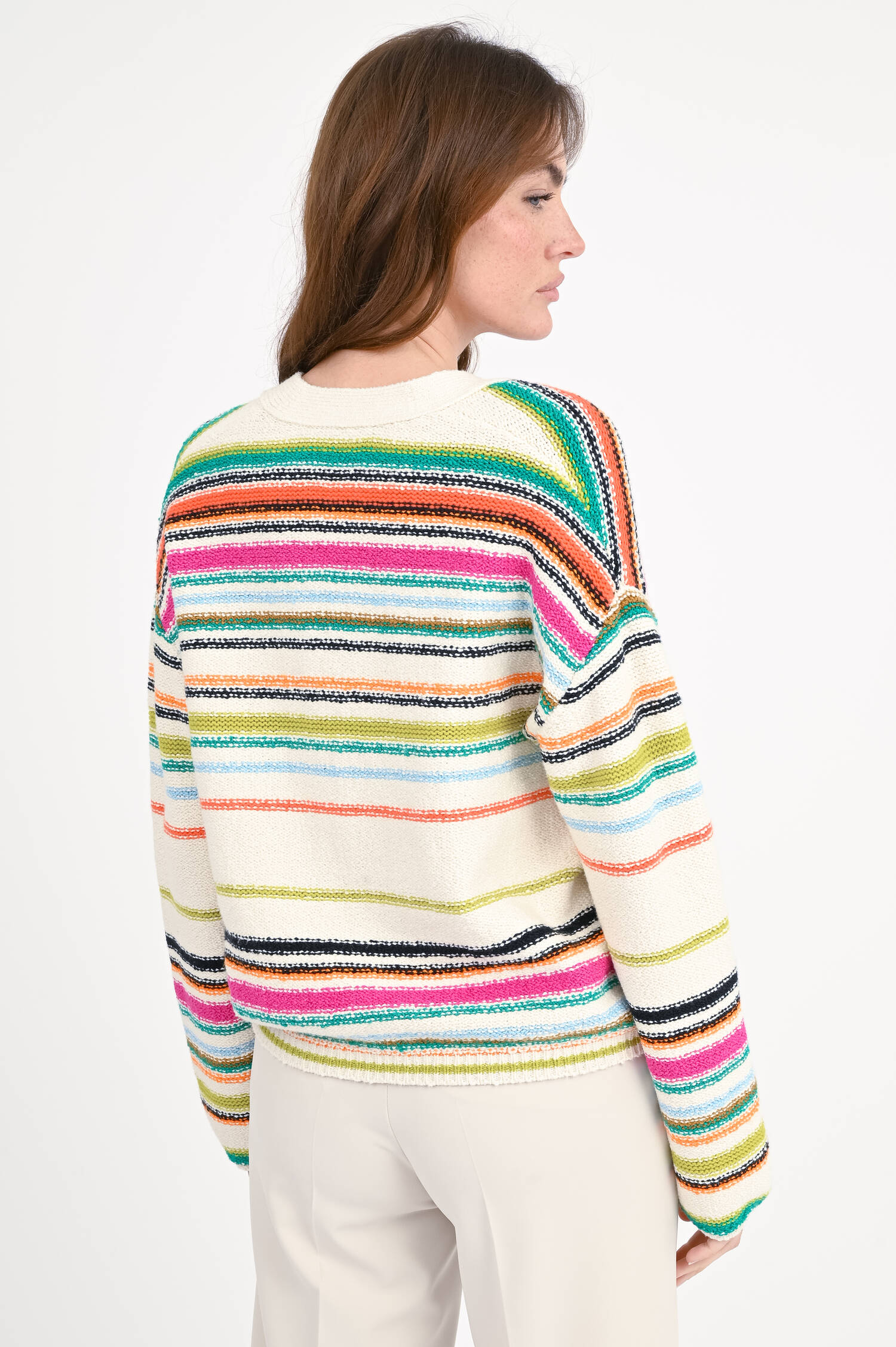 Strickjacke mit Streifen in Creme/Multicolor