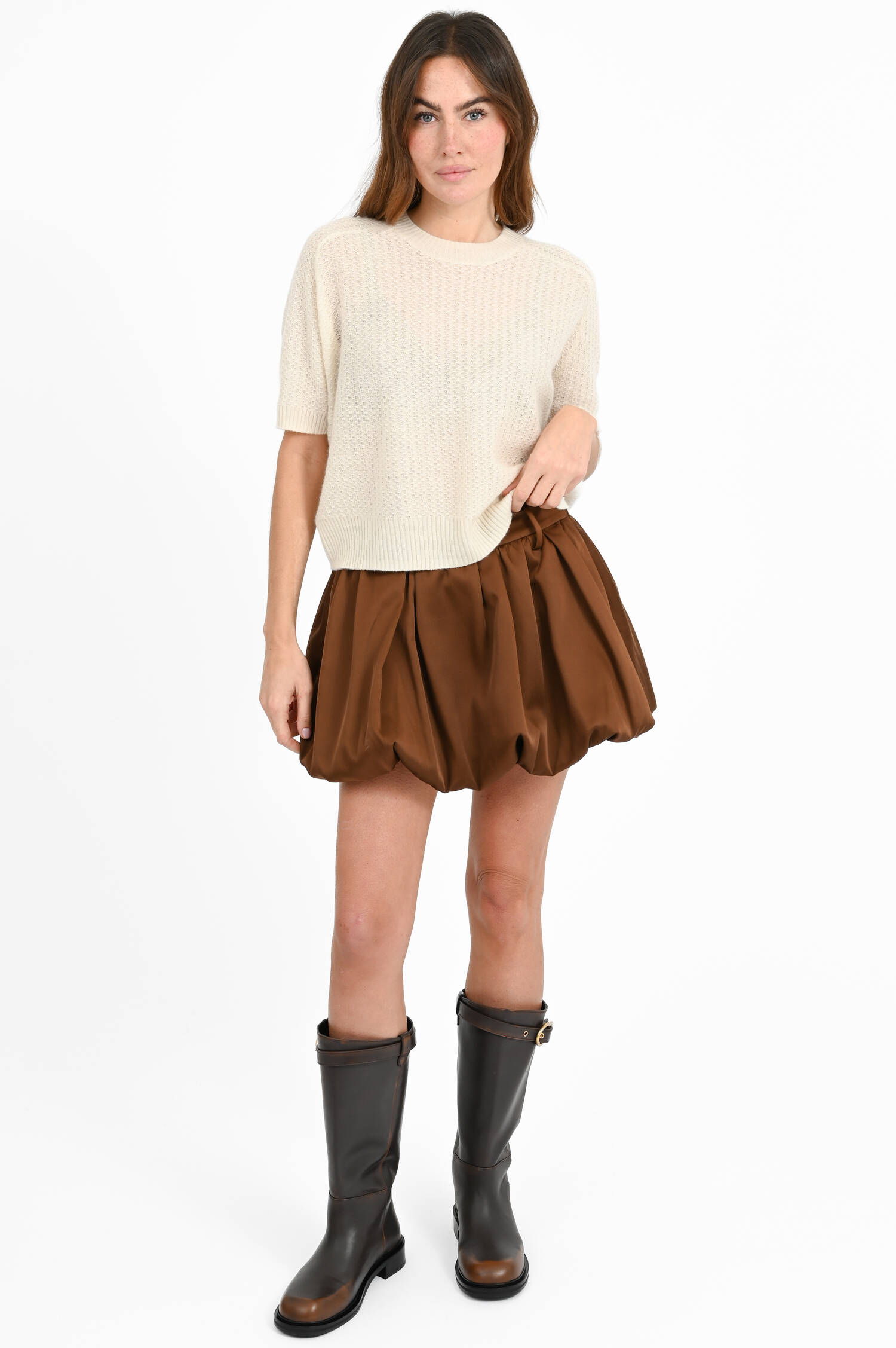 Kurzarm-Cashmere-Pullover in Creme Kurzarm-Cashmere-Pullover in Creme