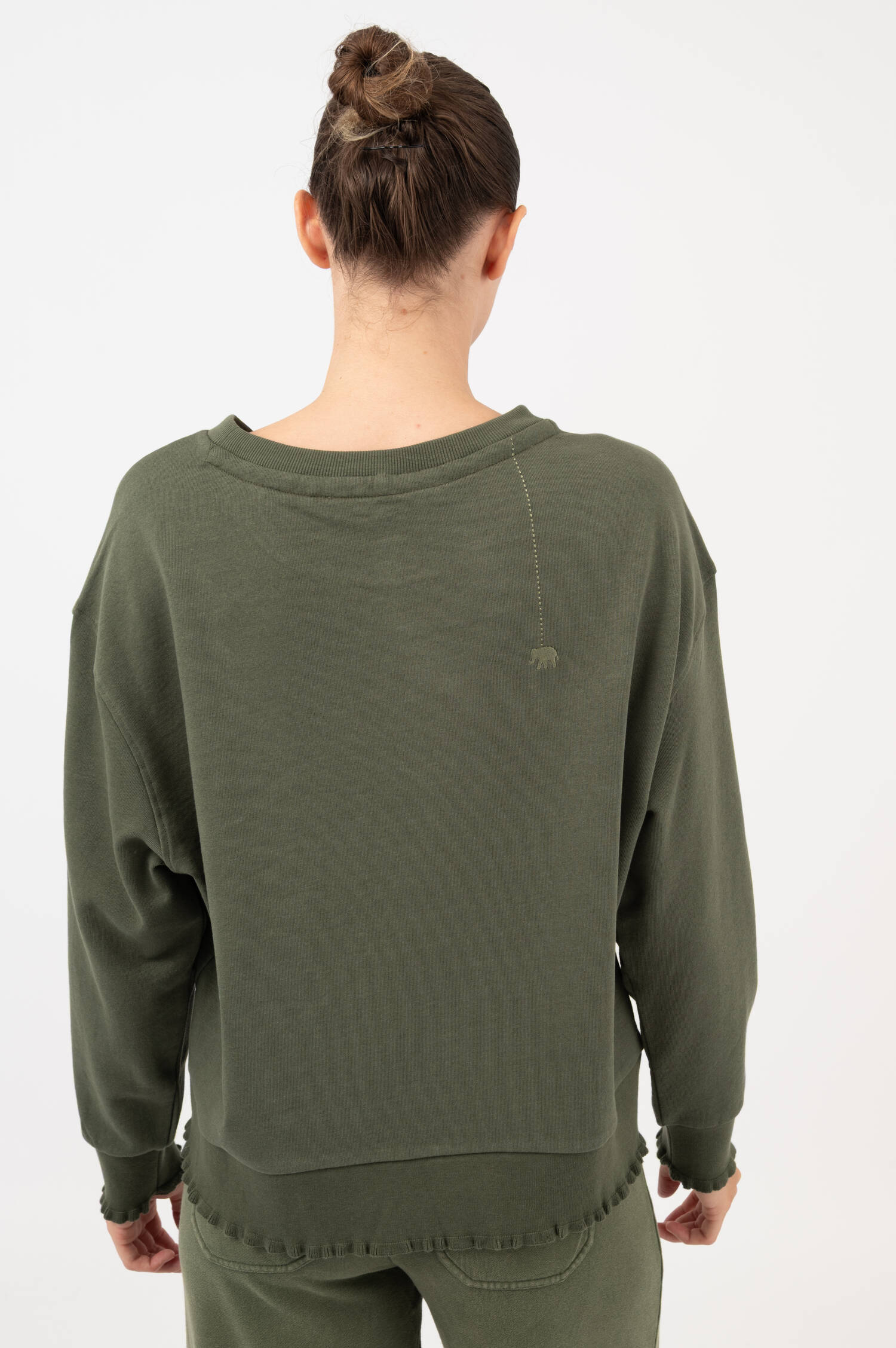 Sweatshirt mit Rüschen-Details in Oliv