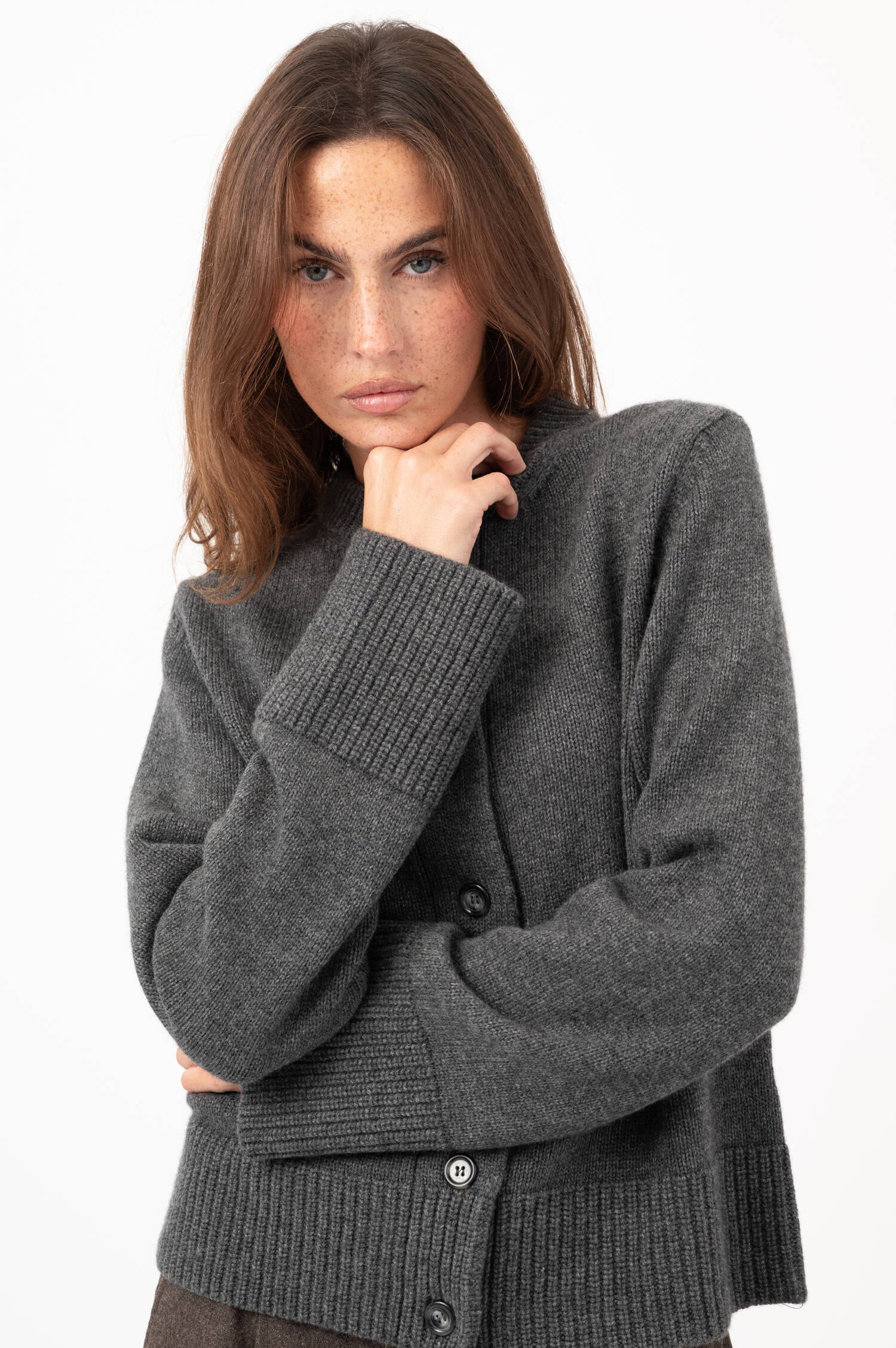 Woll-Cashmere-Cardigan DOROTHEA in Grau meliert Woll-Cashmere-Cardigan DOROTHEA in Grau meliert