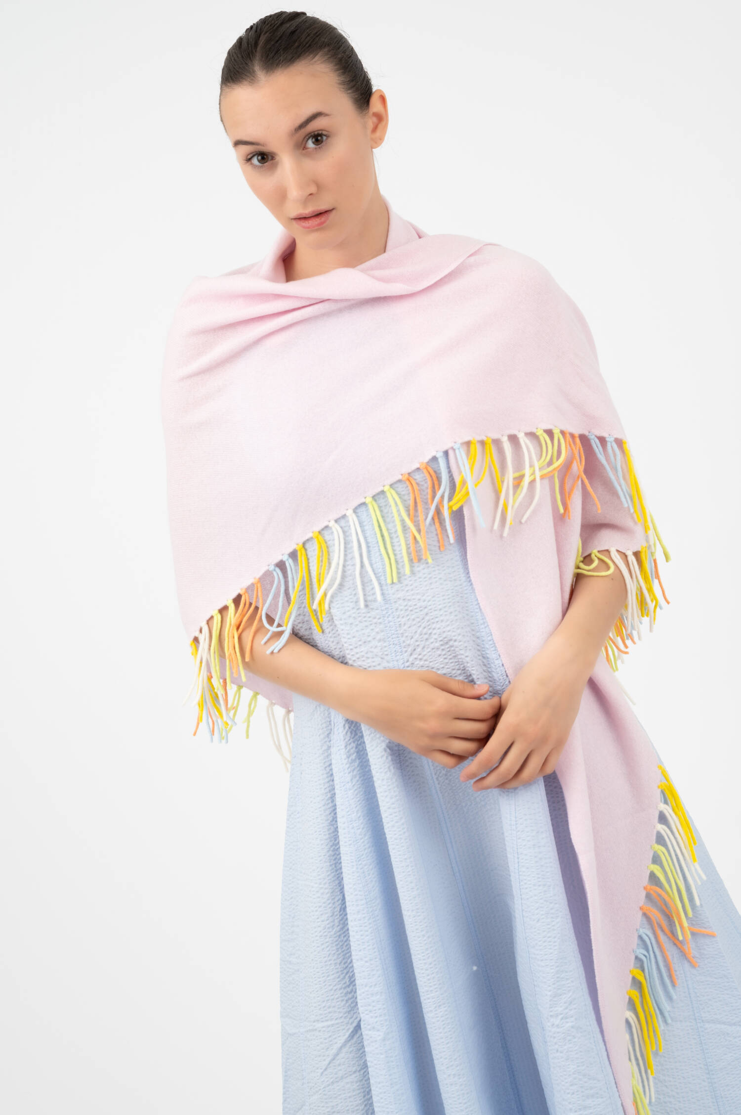 Dreieckstuch aus Woll-Cashmere in Rosa/Multicolor