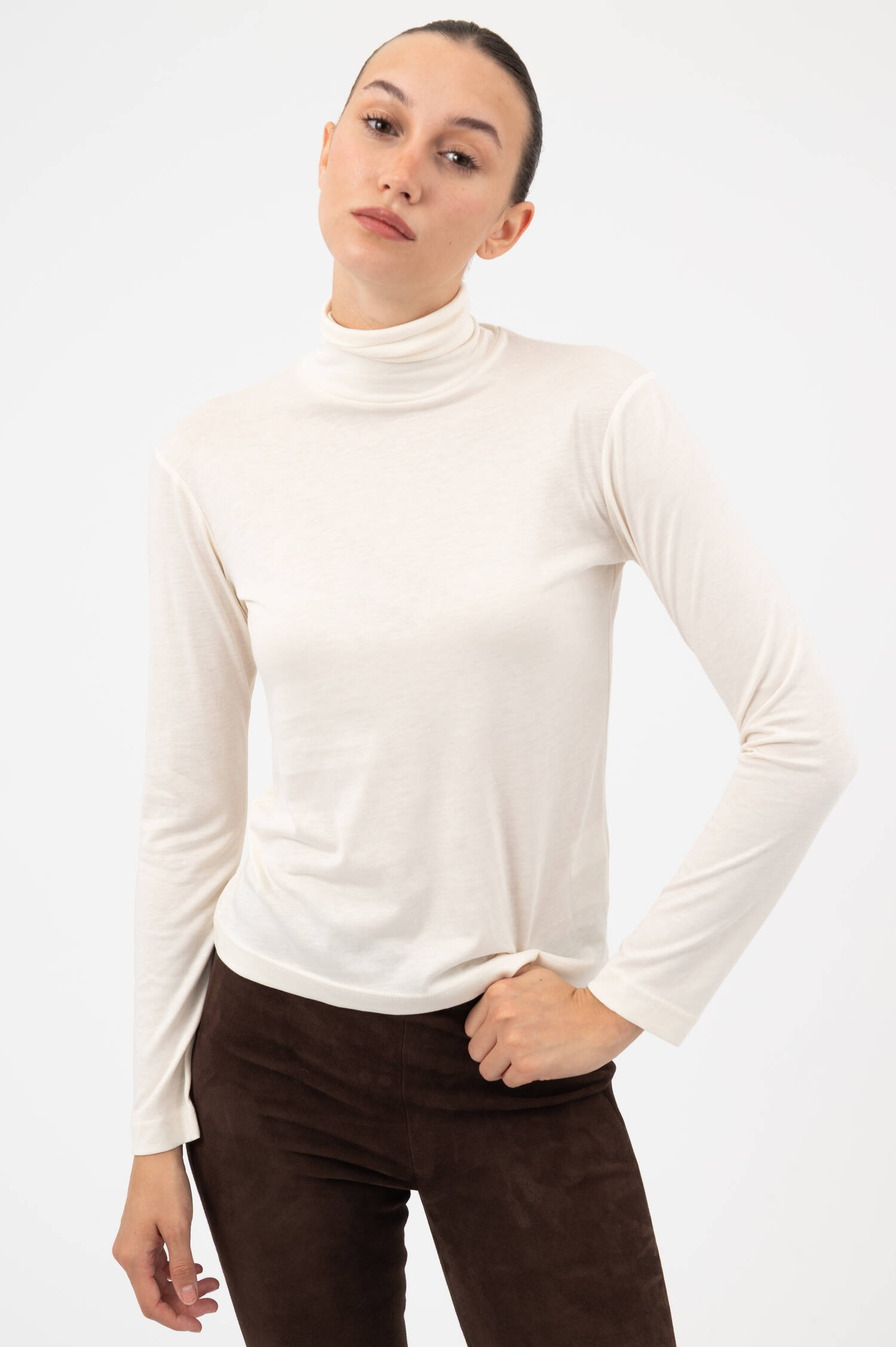 Langarm-Rollkragen-Shirt in Off-White Langarm-Rollkragen-Shirt in Off-White