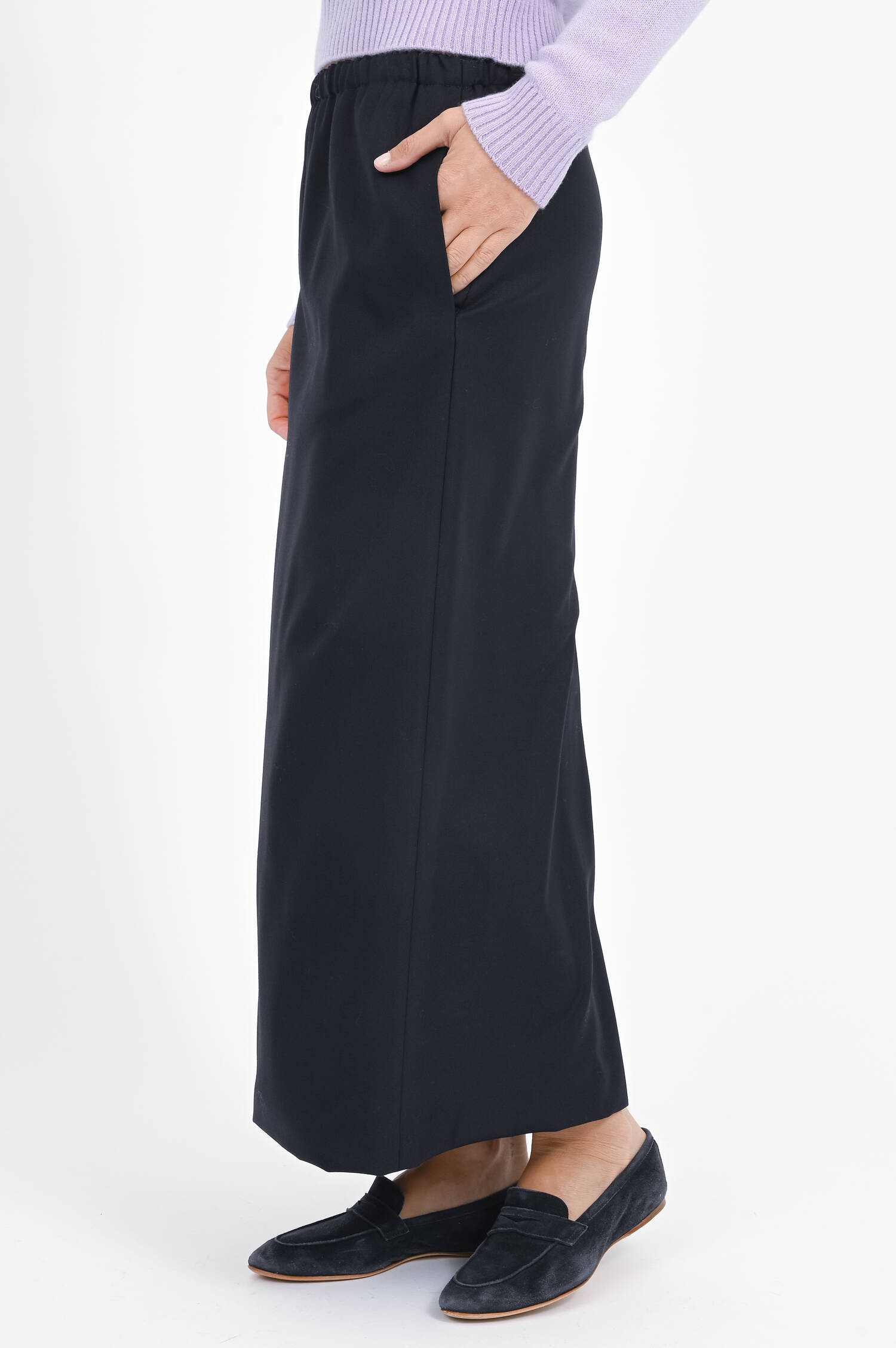 Bleistiftrock aus Woll-Mix in Blue Navy