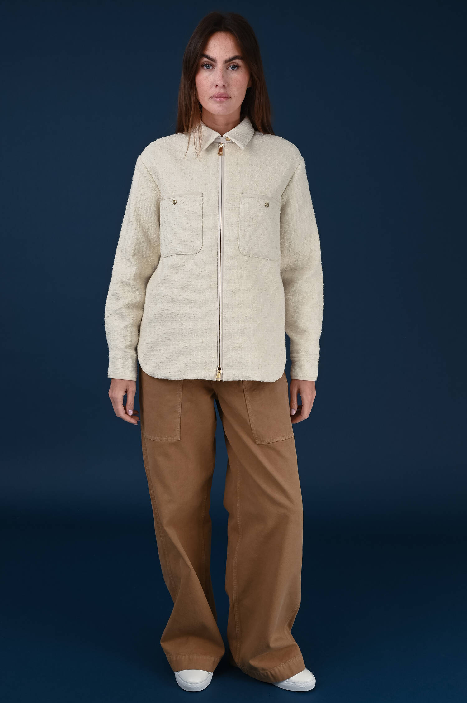 Hybrid Bouclé Daunensteppjacke in Beige