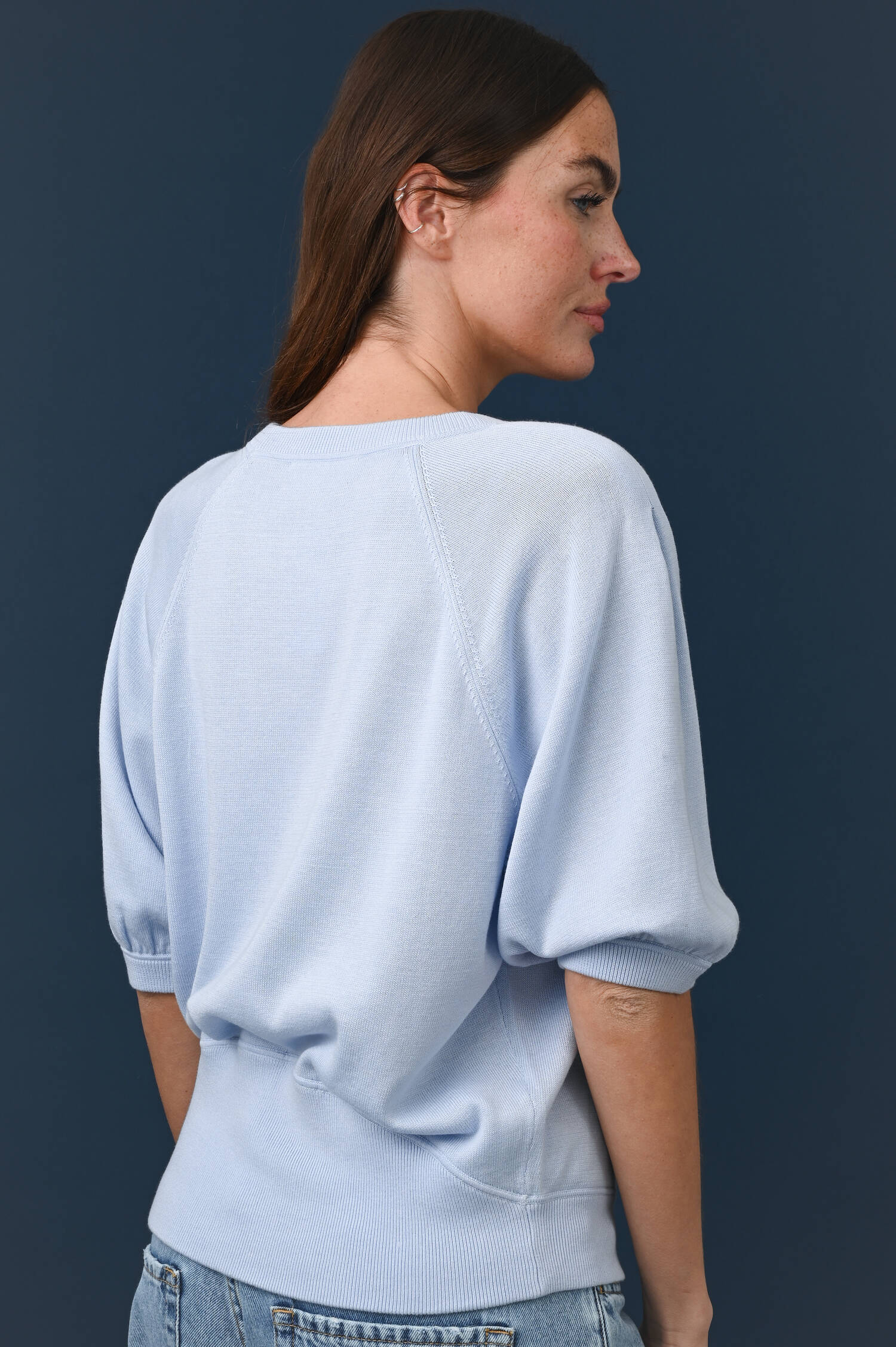 Pullover mit halblangen Puffärmel Oceanblue