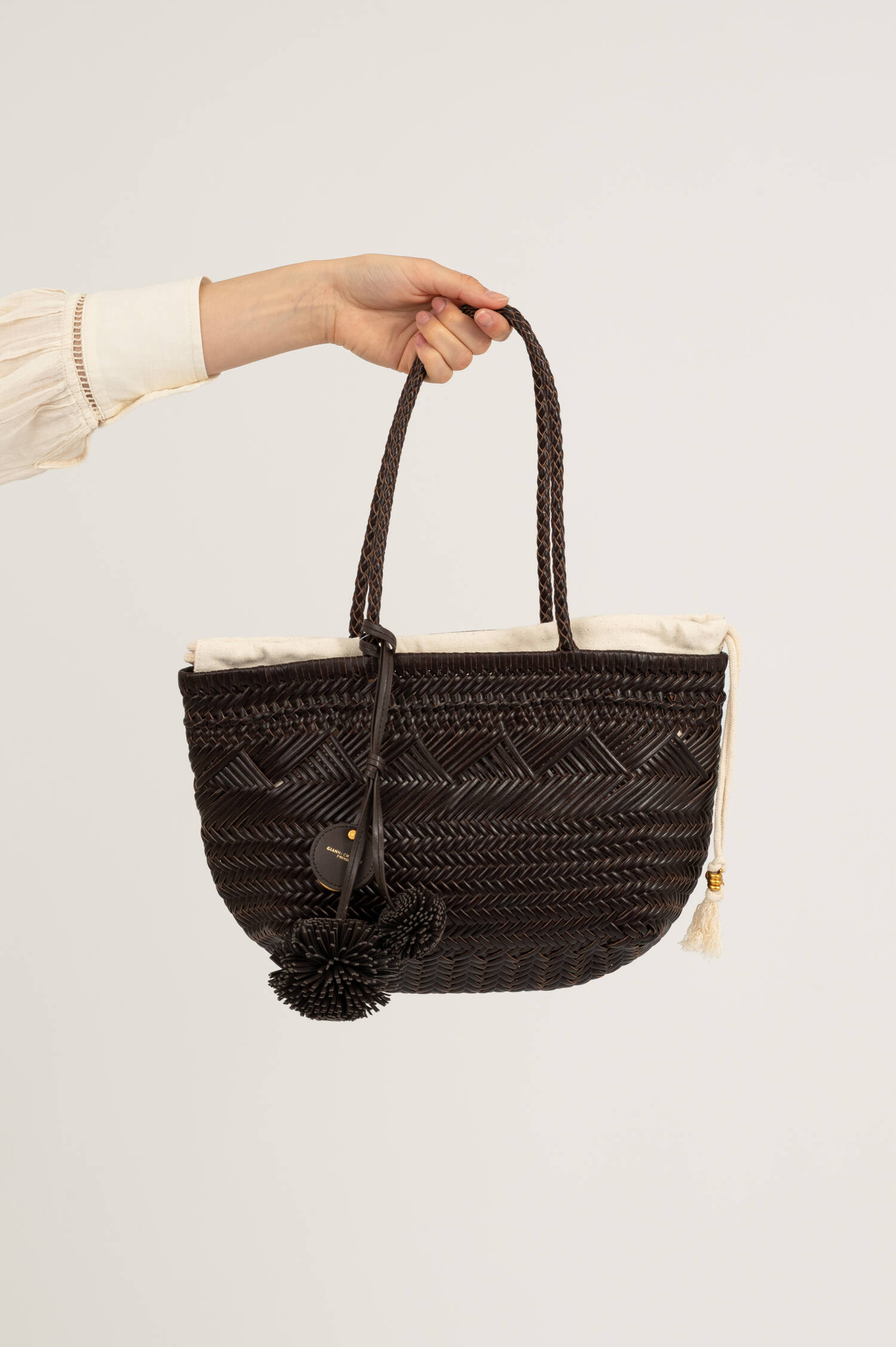 Gewebte Ledertasche PALOMA in Dunkelbraun