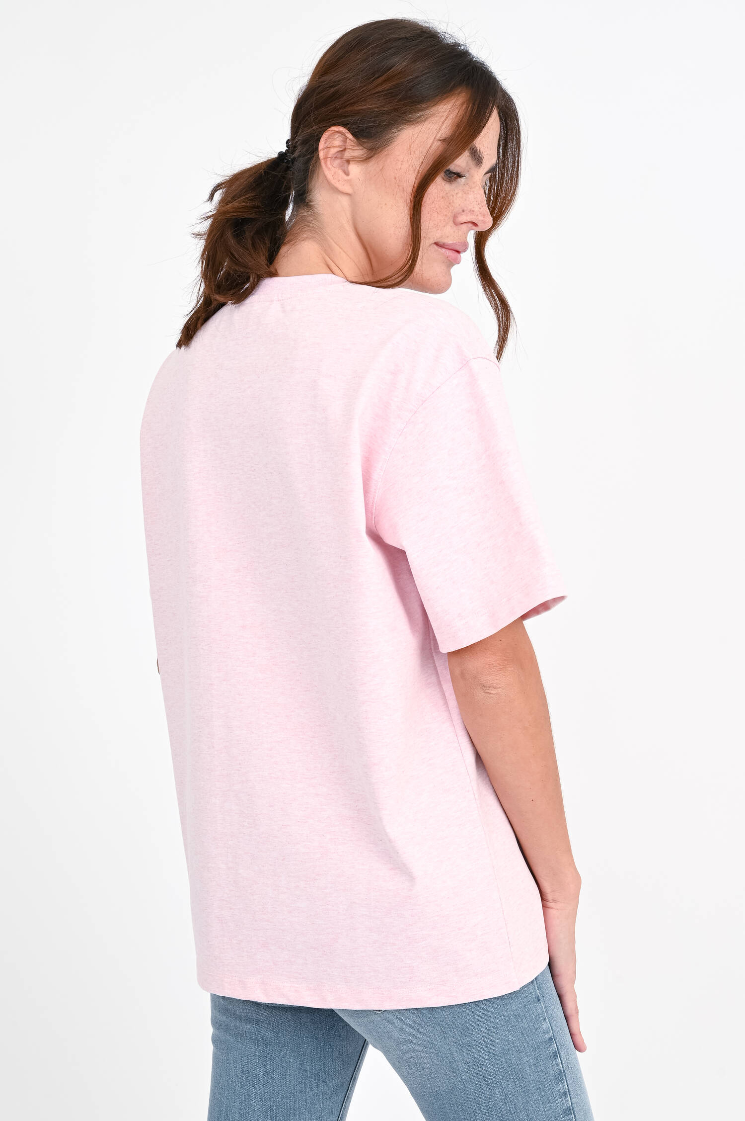 T-Shirt mit Herz-Stickerei in Rosa