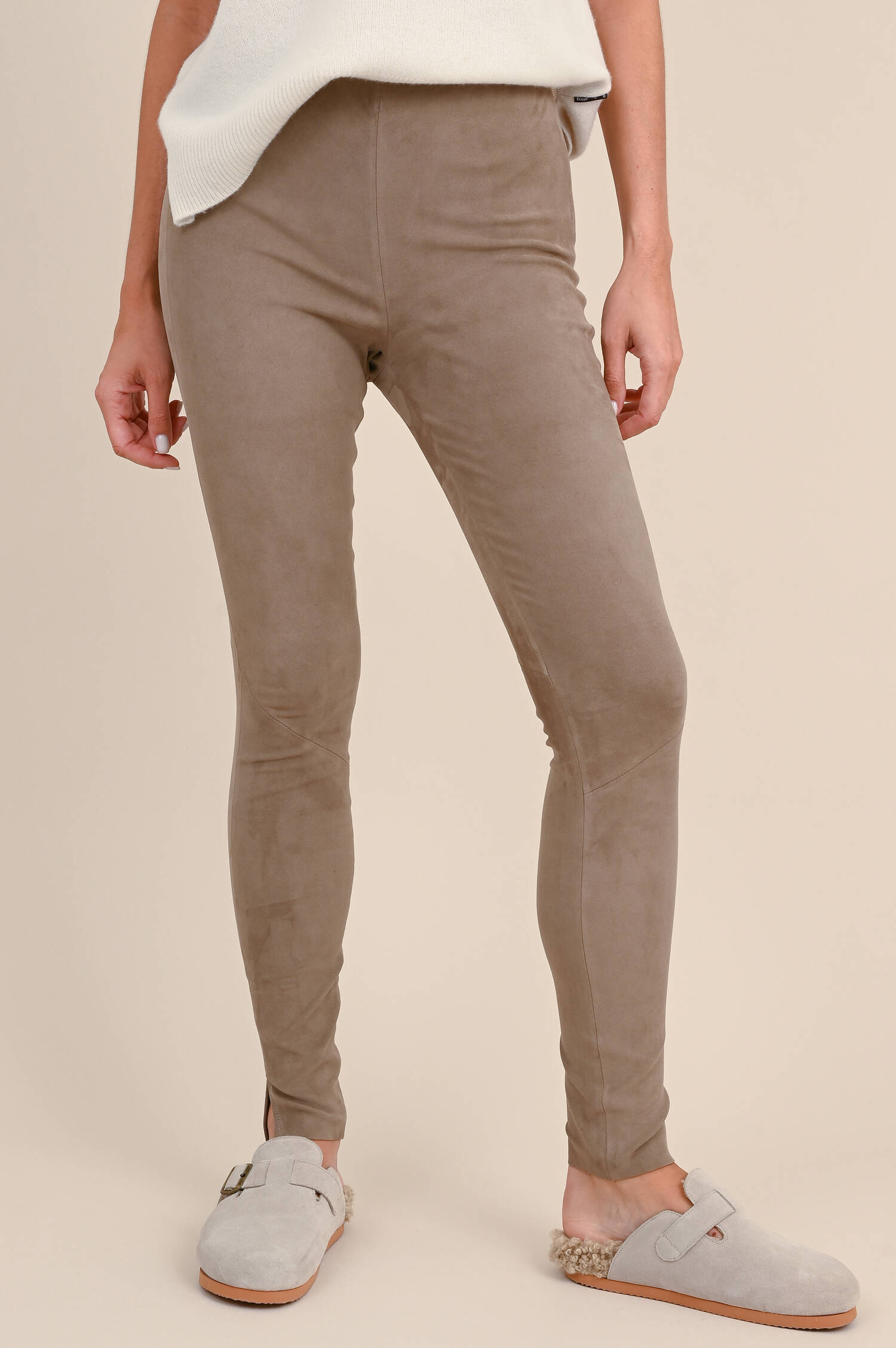 Veloursleder Legging in Taupe