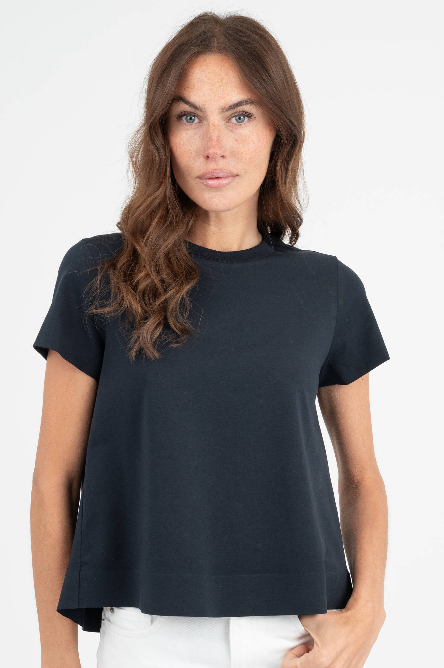T-Shirt aus Baumwoll-Stretch in Navy