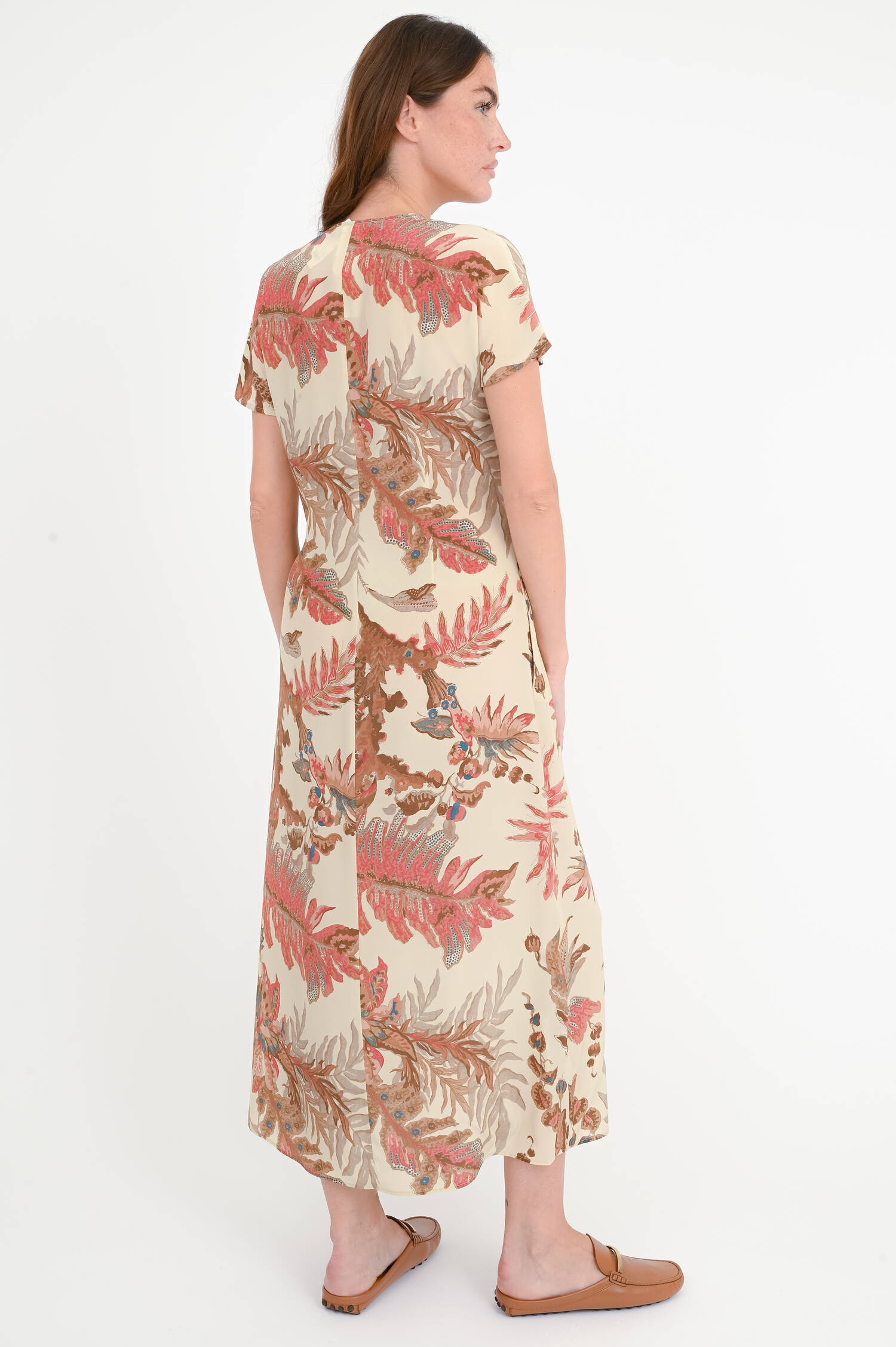 Midi-Seidenkleid AQUILA in Beige/Rot/Multicolor