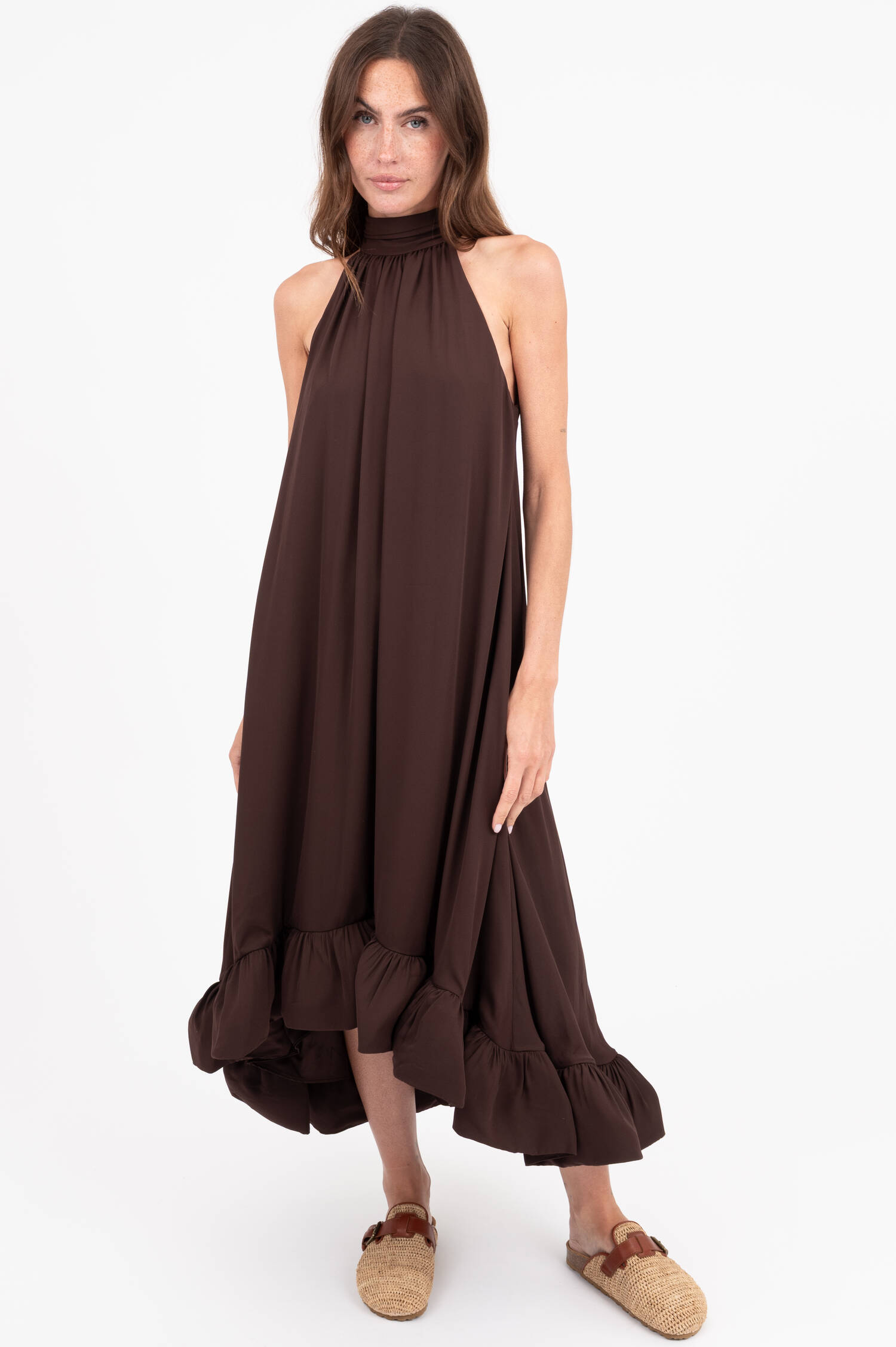 Volant Vokuhila Kleid SABRINA in Braun Volant Vokuhila Kleid SABRINA in Braun