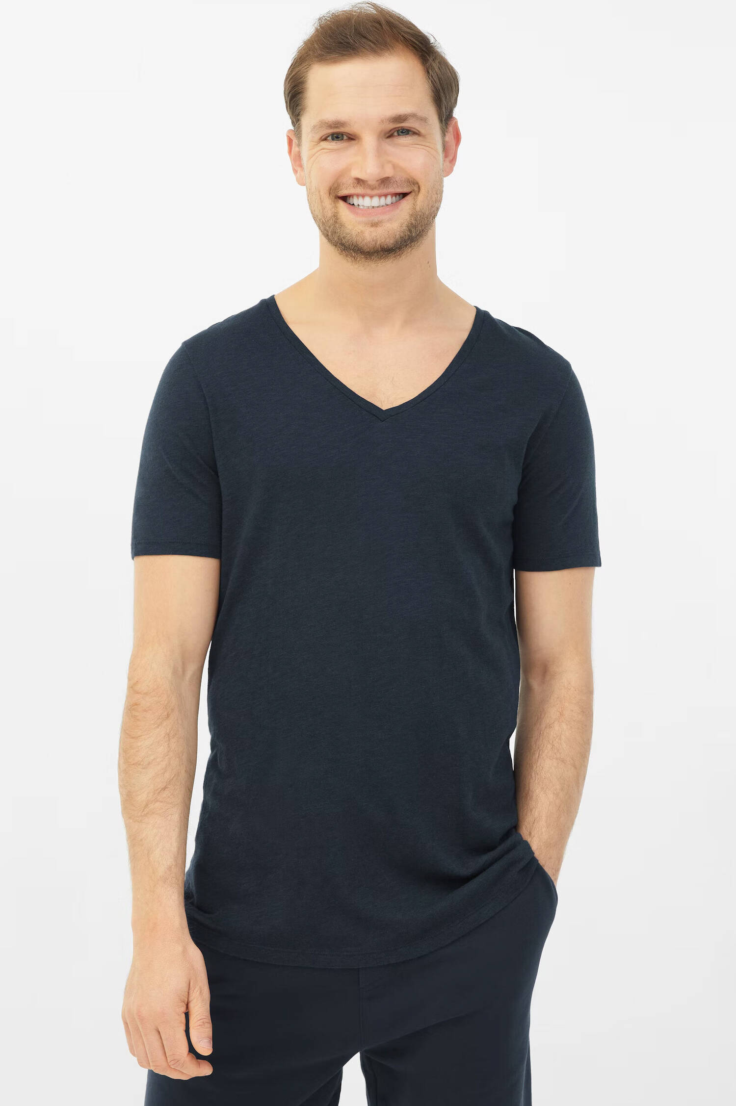 T-Shirt mit V-Ausschnitt in Navy