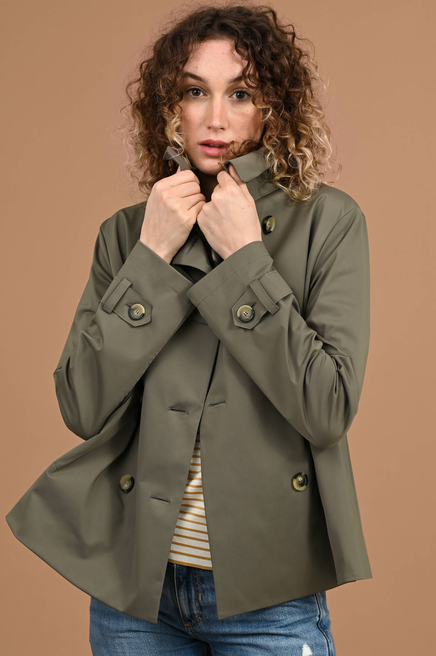 Cropped Trenchcoat in Hunting Grün