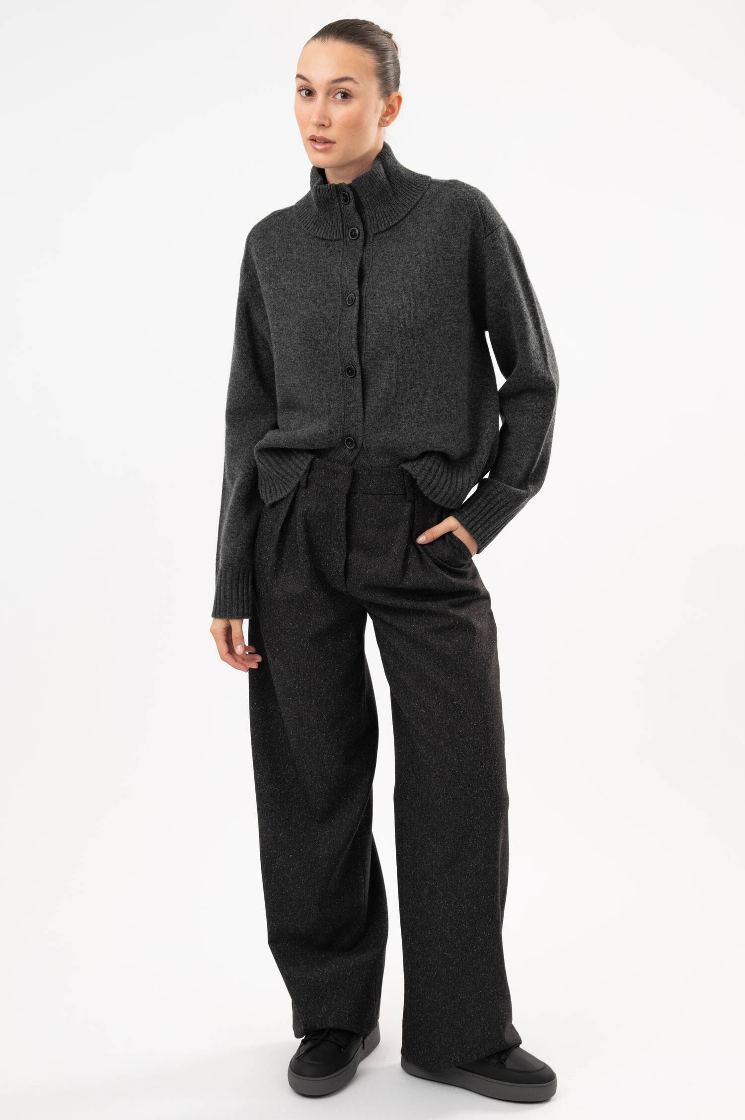 Tweed-Wide-Leg Bundfaltenhose ENOLA in Grau Tweed-Wide-Leg Bundfaltenhose ENOLA in Grau