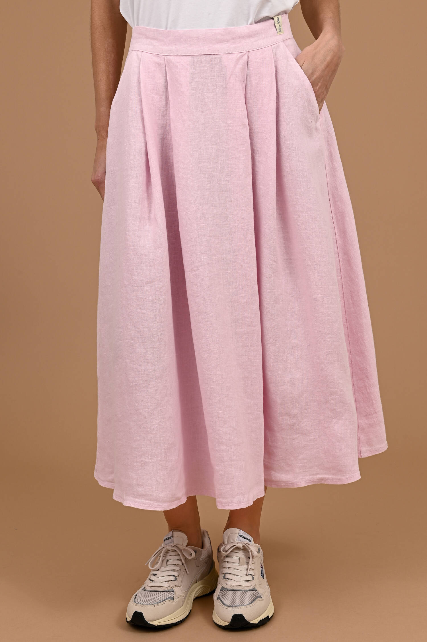 Midi-Leinenrock in Ballettrosa