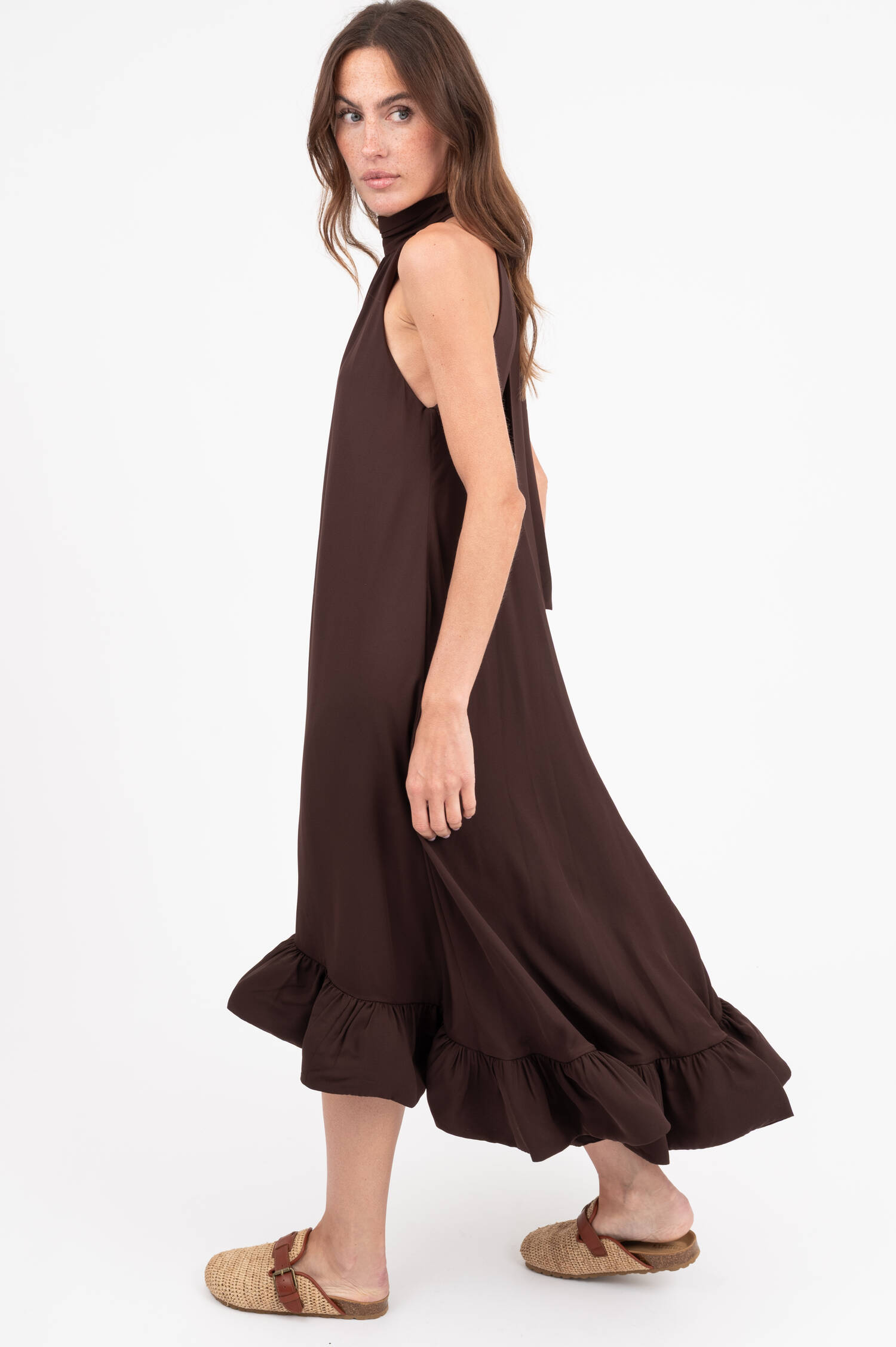 Volant Vokuhila Kleid SABRINA in Braun Volant Vokuhila Kleid SABRINA in Braun
