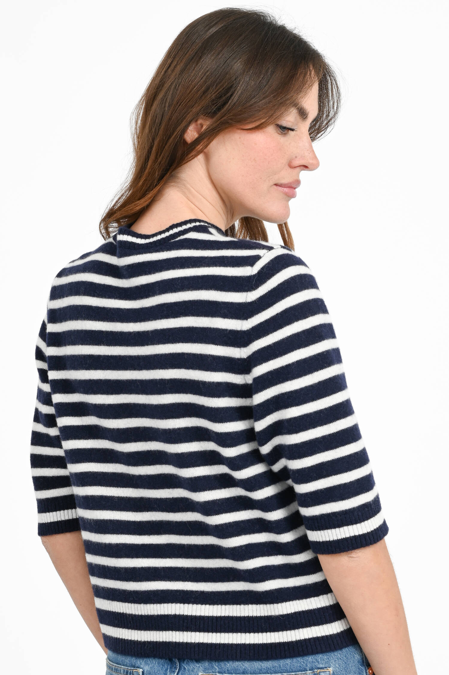 Woll Strickweste mit Streifen in Navy/White Woll Strickweste mit Streifen in Navy/White