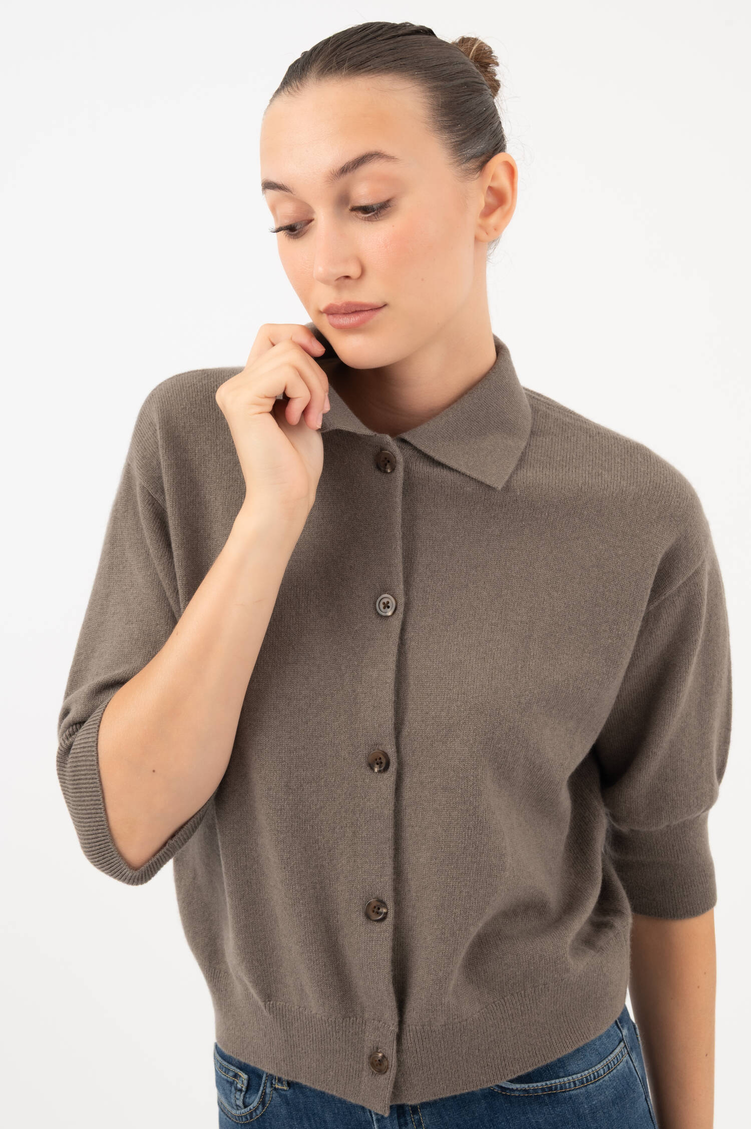 Polo-Cardigan MELINA in Taupe Polo-Cardigan MELINA in Taupe