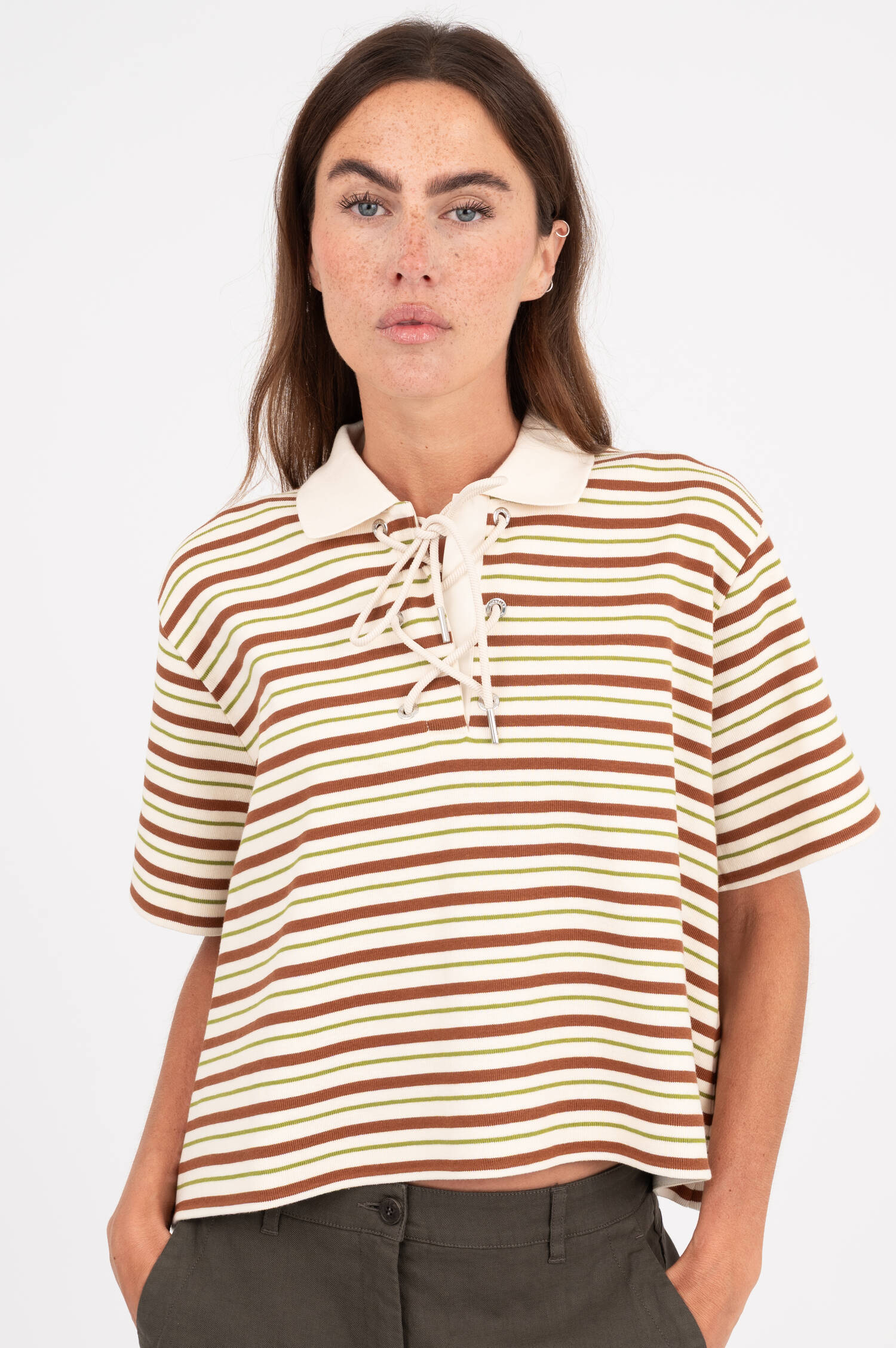 Poloshirt in Creme/Braun gestreift Poloshirt in Creme/Braun gestreift