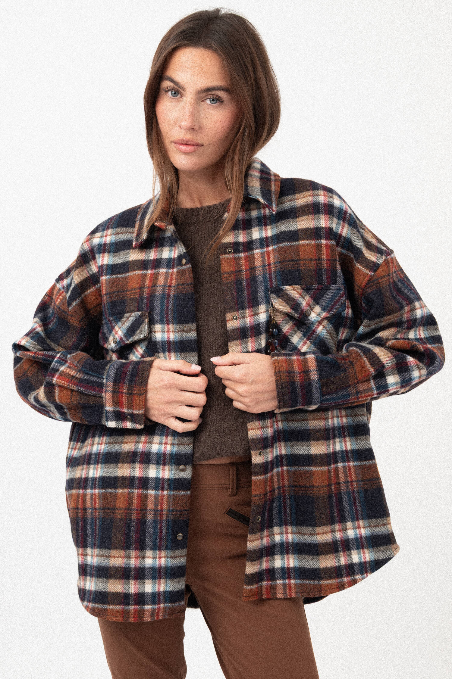 Woll-Flanell-Jacke in Braun/Blau