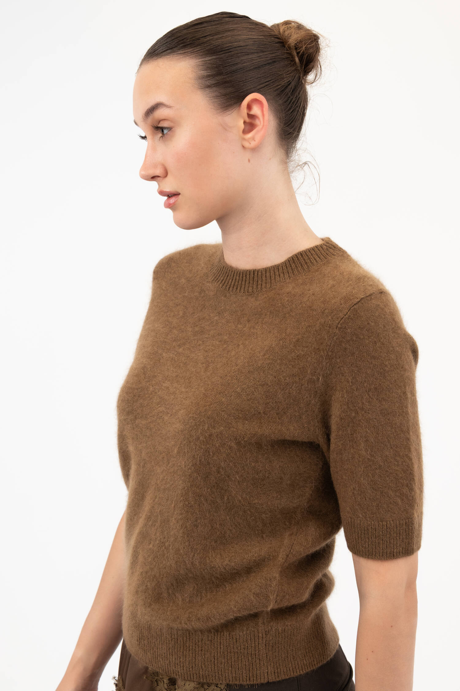 Fluffy-Kurzarm-Pullover in Braun Fluffy-Kurzarm-Pullover in Braun