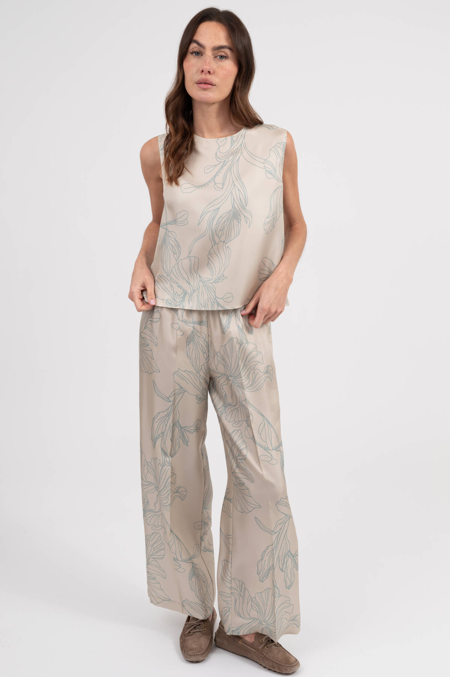 Blusentop aus Seide mit Print in Creme