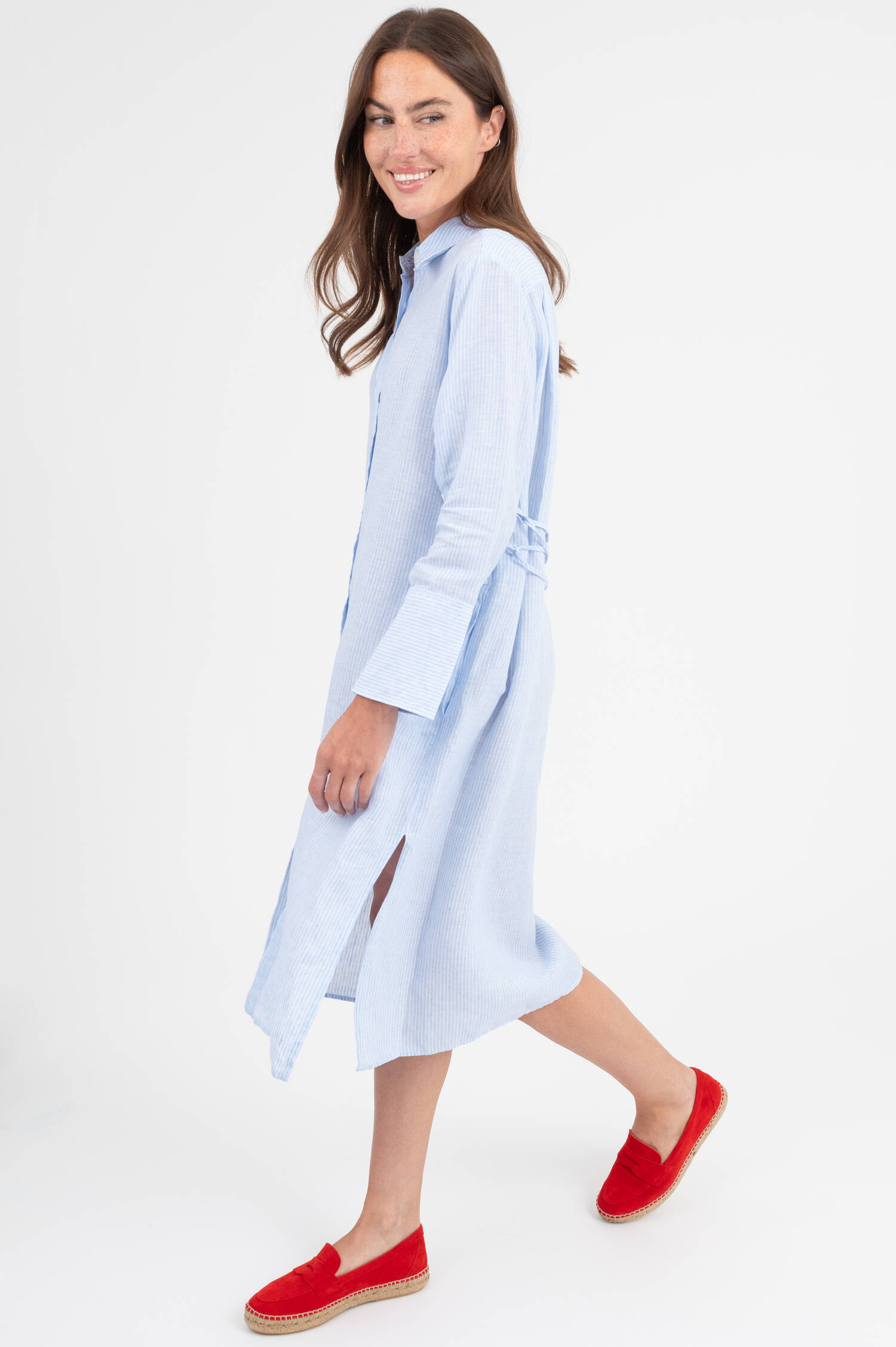 Leinenkleid in Hellblau/Weiß gestreift