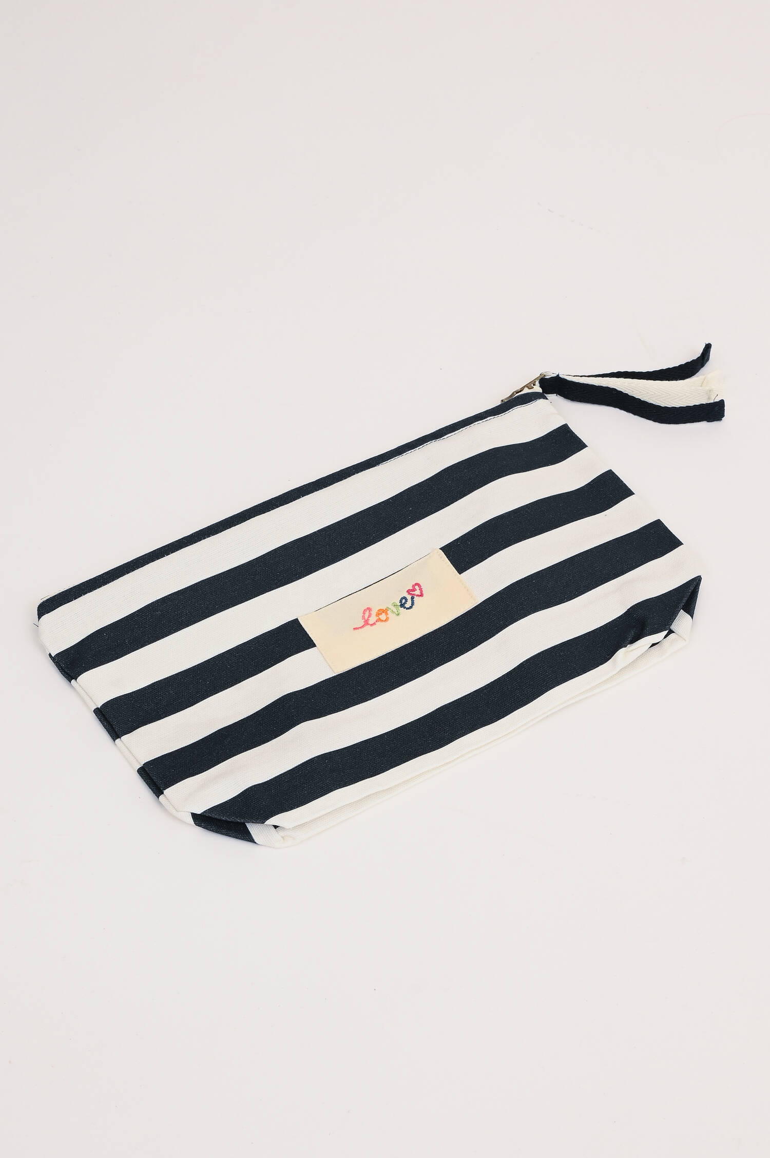 Gestreifte Clutch in Navy/Weiß