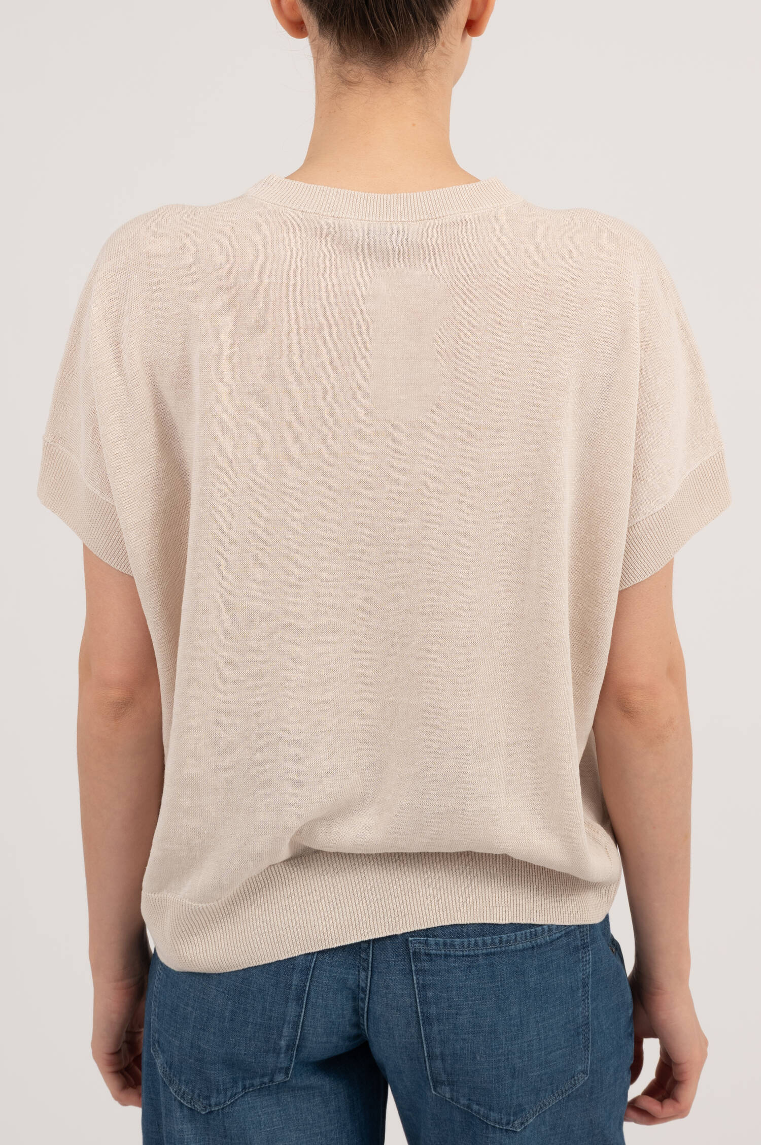 Leinenmix Kurzarm Pullover in Beige