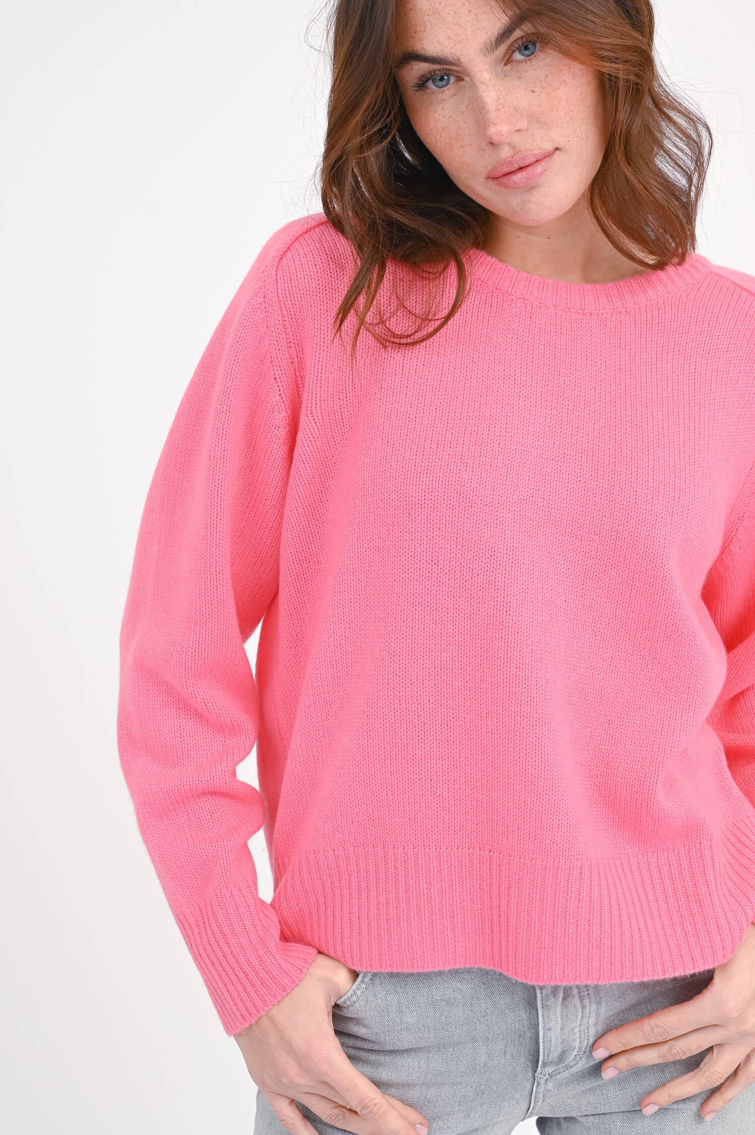 Pullover mit Kellerfalte in Flamingo