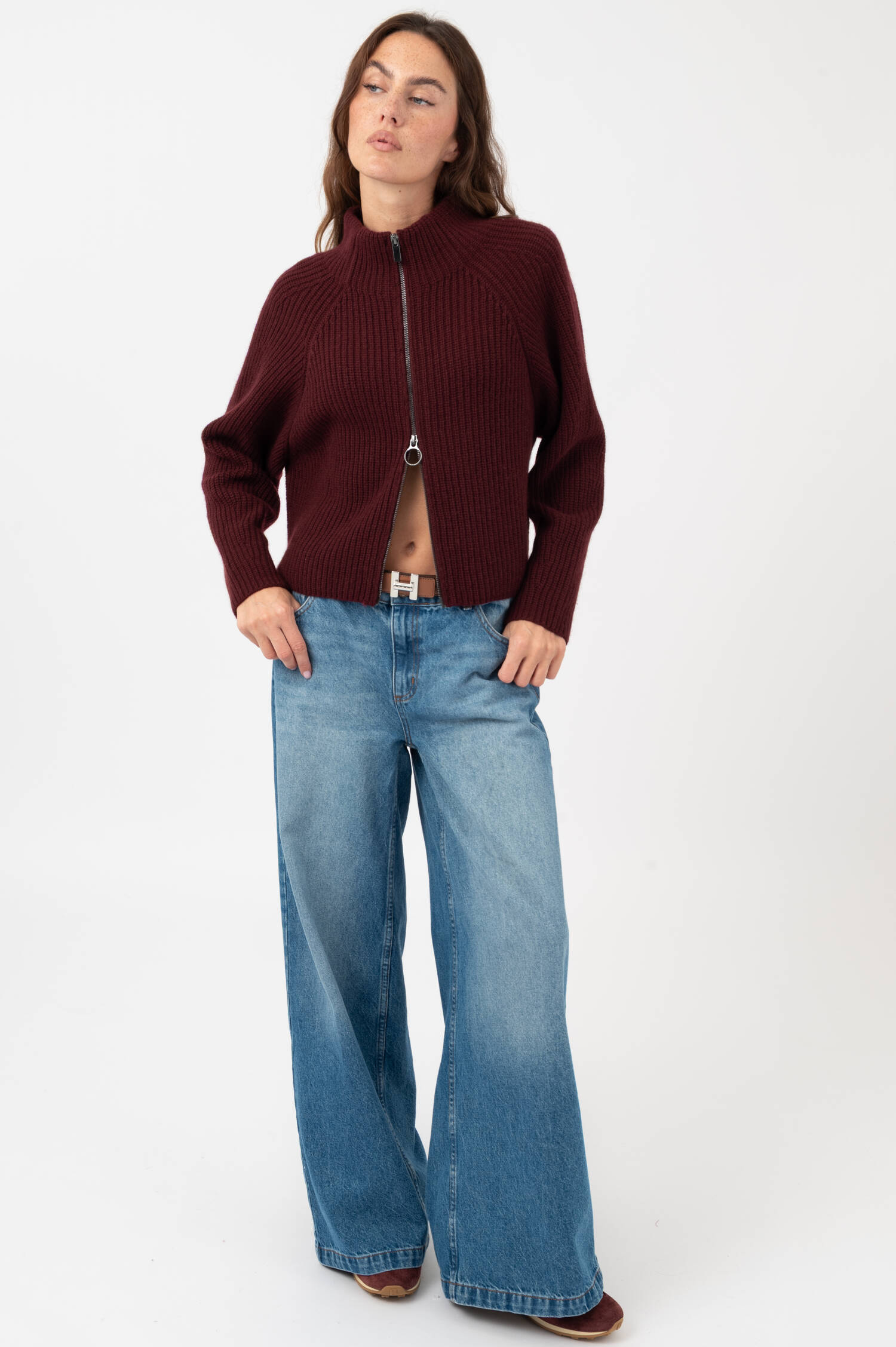 Strick Woll-Cardigan in Burgundy