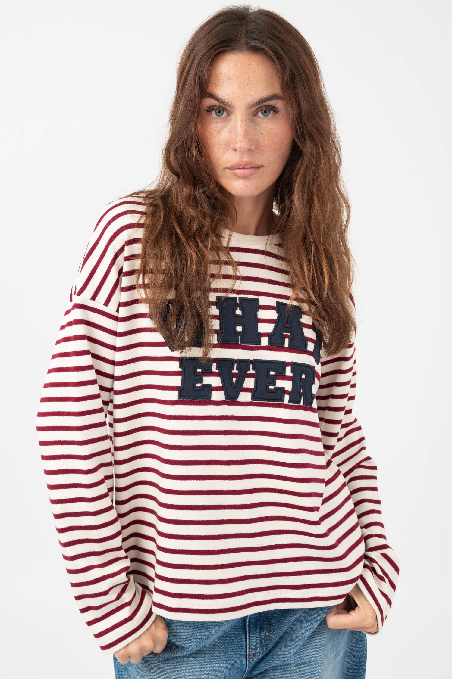 Ringel Shirt WHATEVER in Burgundy/Off-White