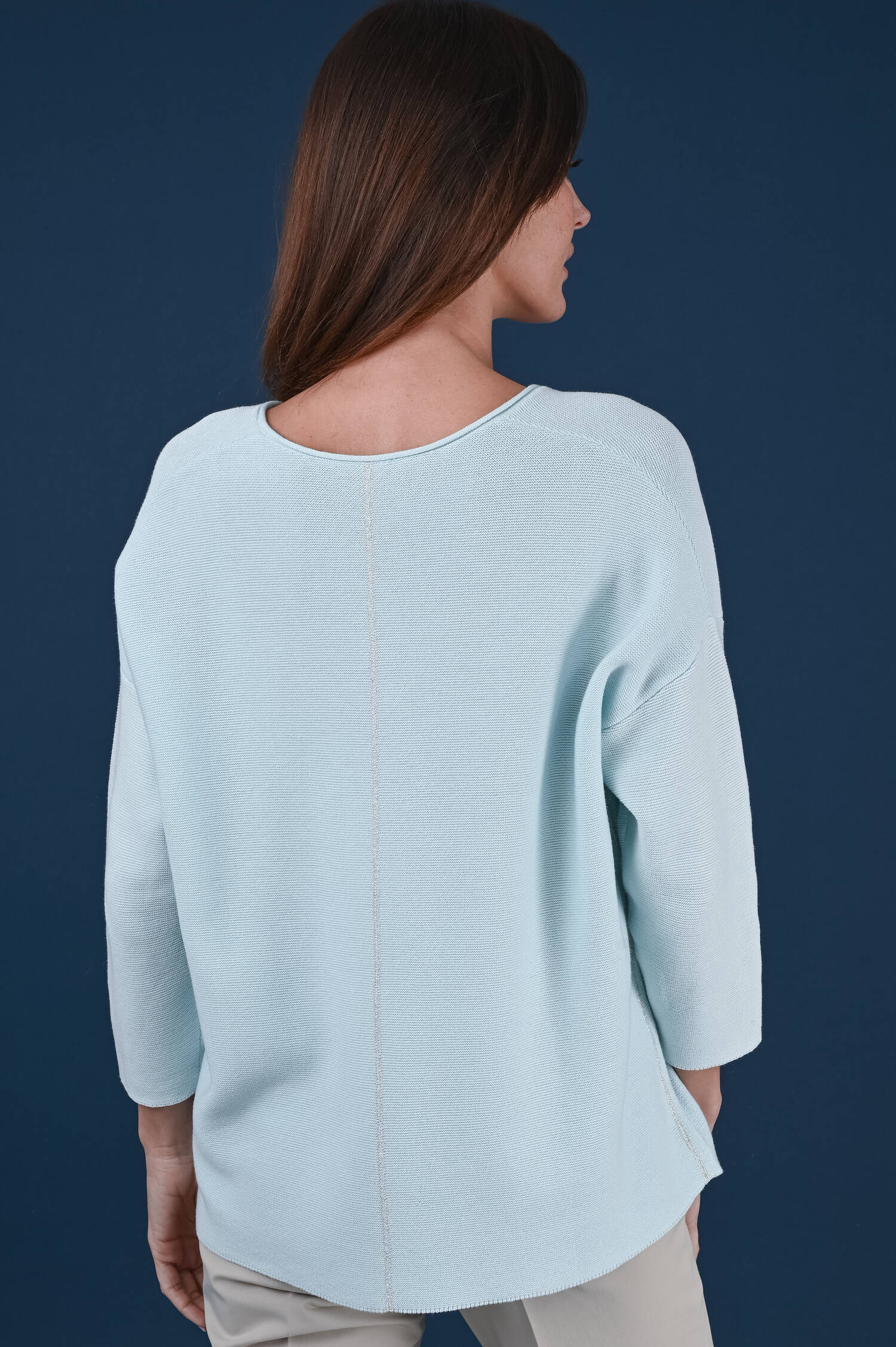 Strickpullover mit V-Ausschnitt in Waveblau