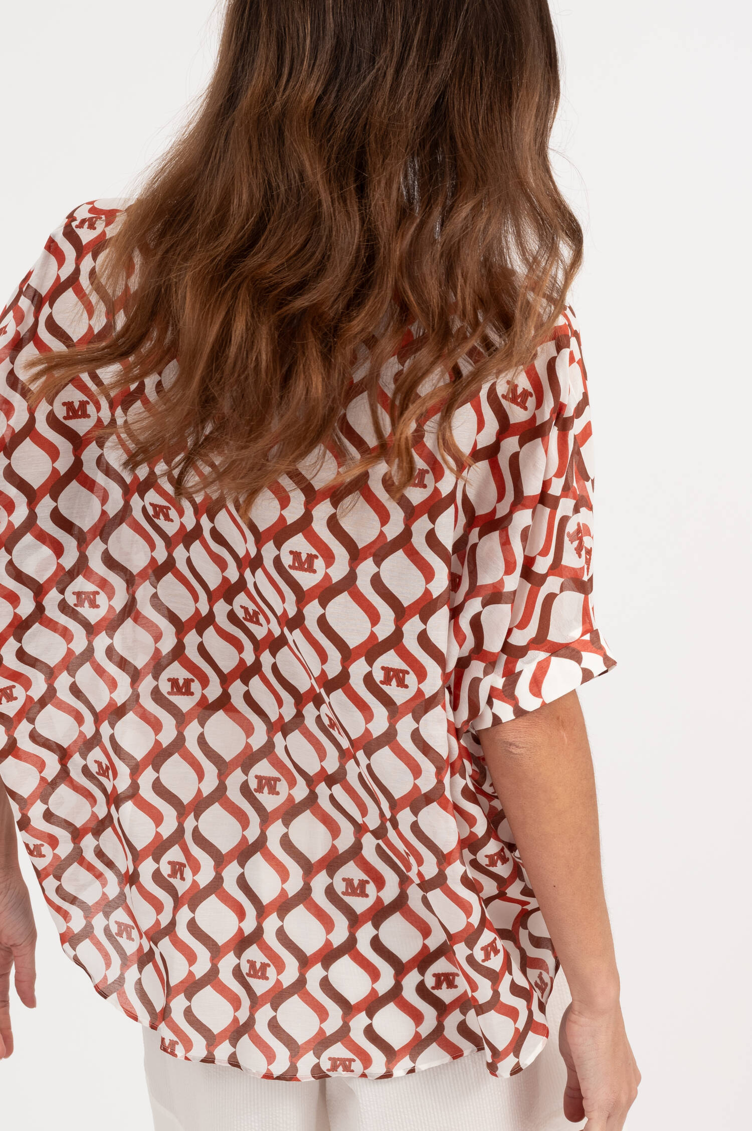 Bluse ARIETE mit Allover Print in Weiß/Rot
