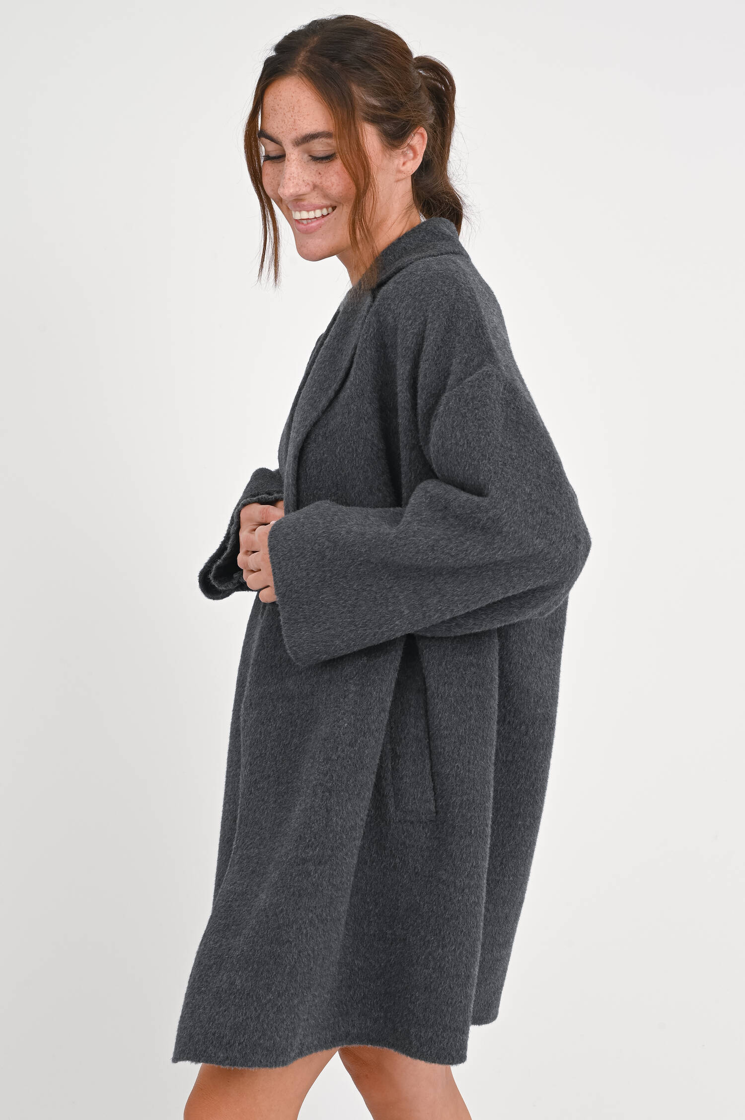 Mantel NELLA aus Wolle in Dunkelgrau