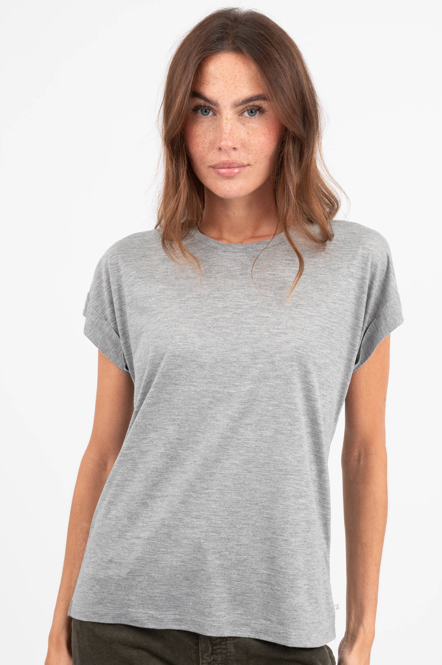 T-Shirt mit fixiertem Umschlag in Grau meliert