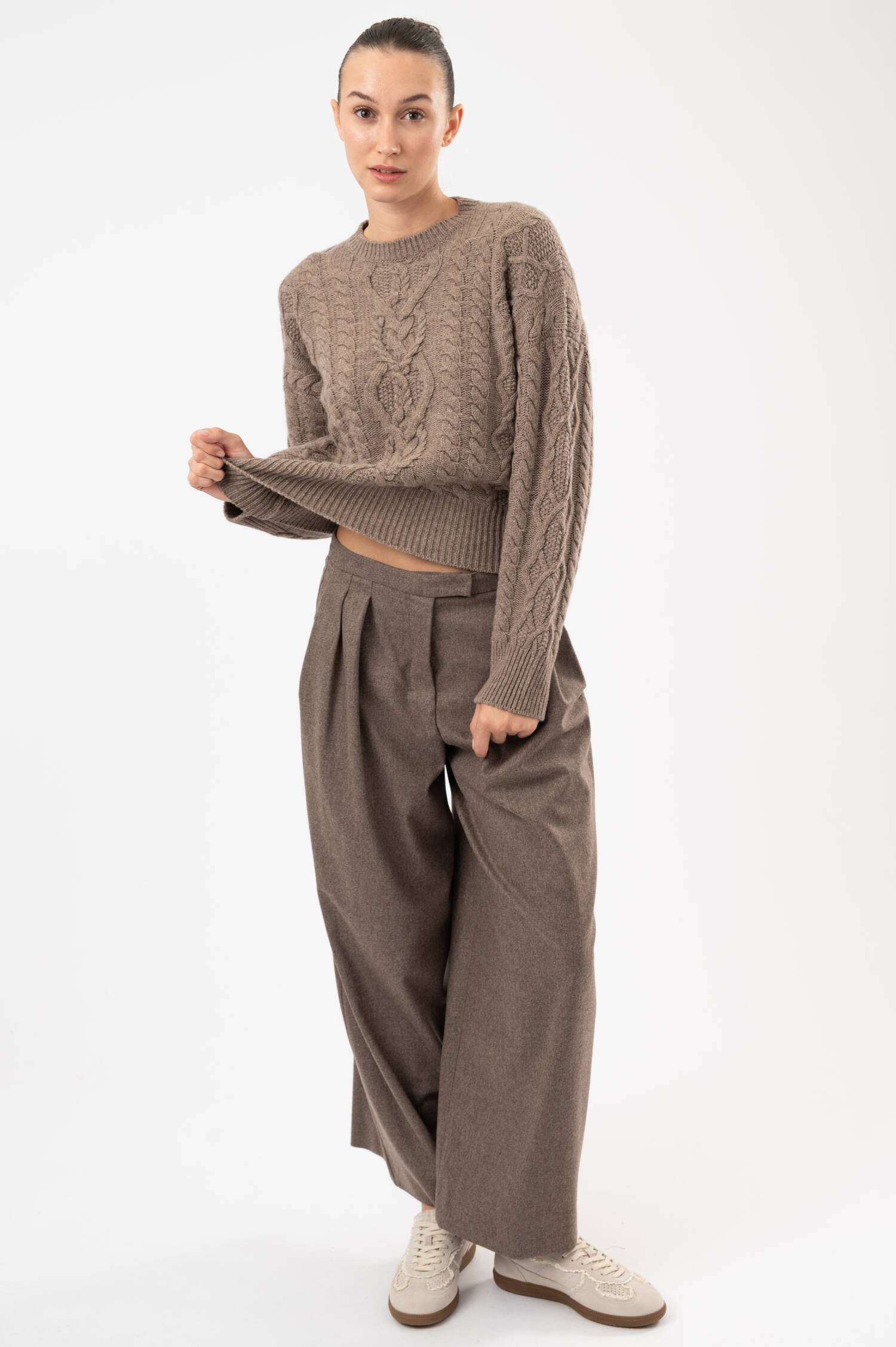 Zopfstrick Pullover in Braun 