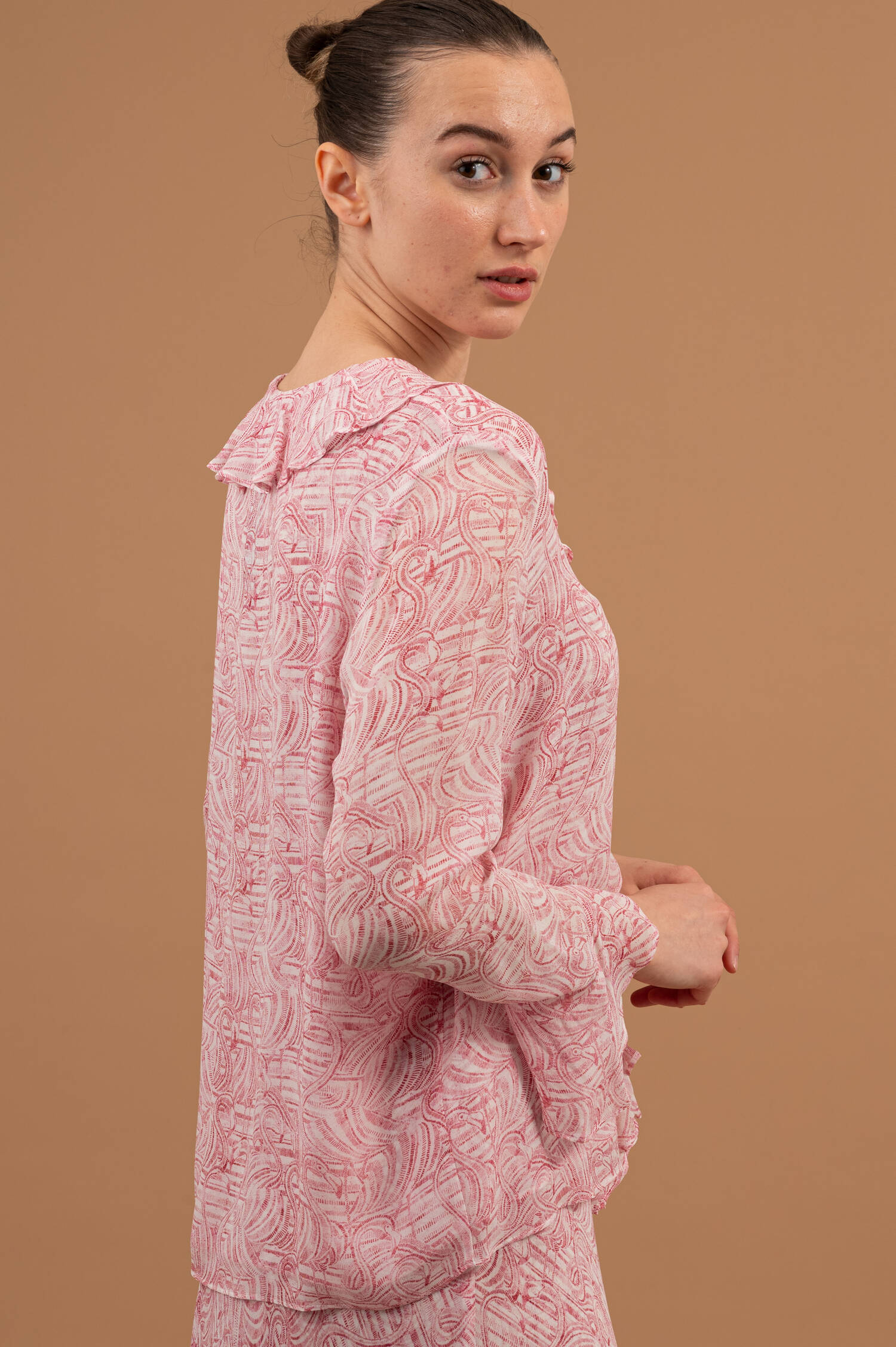 Bluse mit Rüschenbesatz PANJA in Rosa