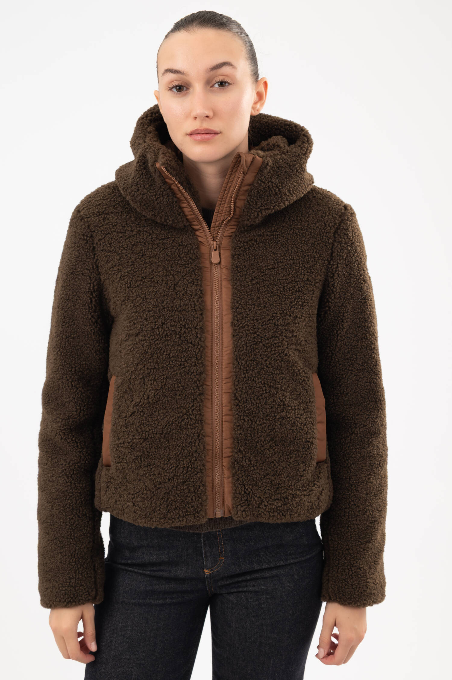 Teddy-Jacke  mit Kapuze in Braun