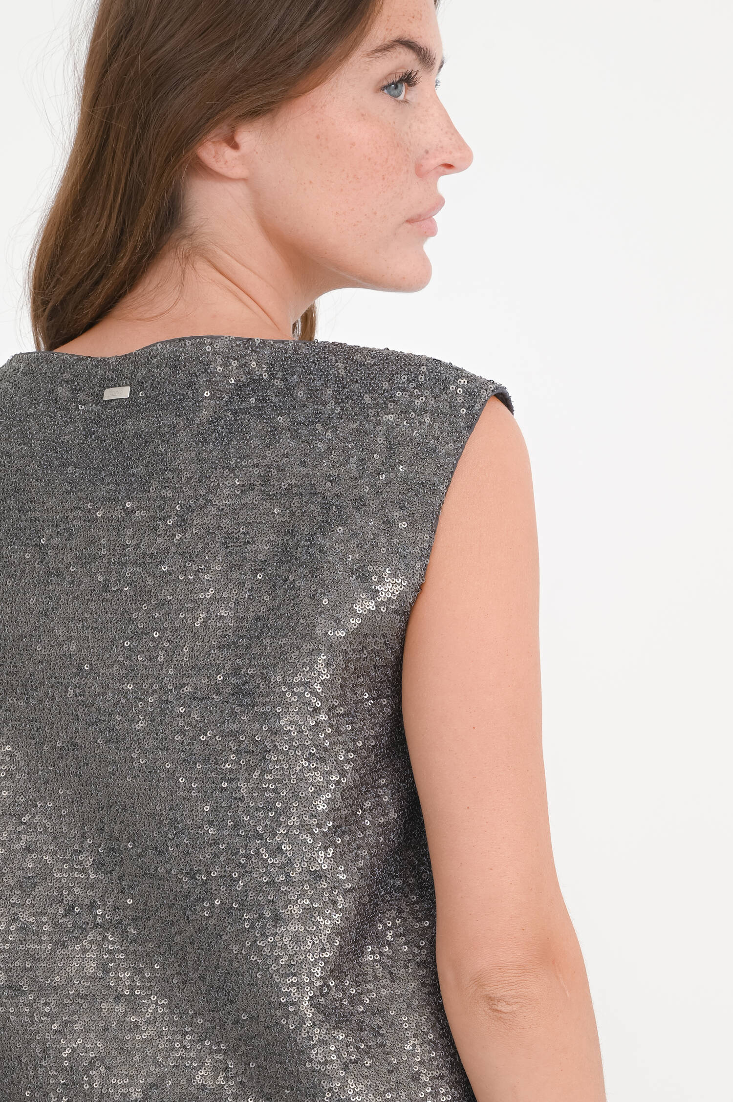 Blusentop mit Allover Pailletten in Ferro Blusentop mit Allover Pailletten in Ferro