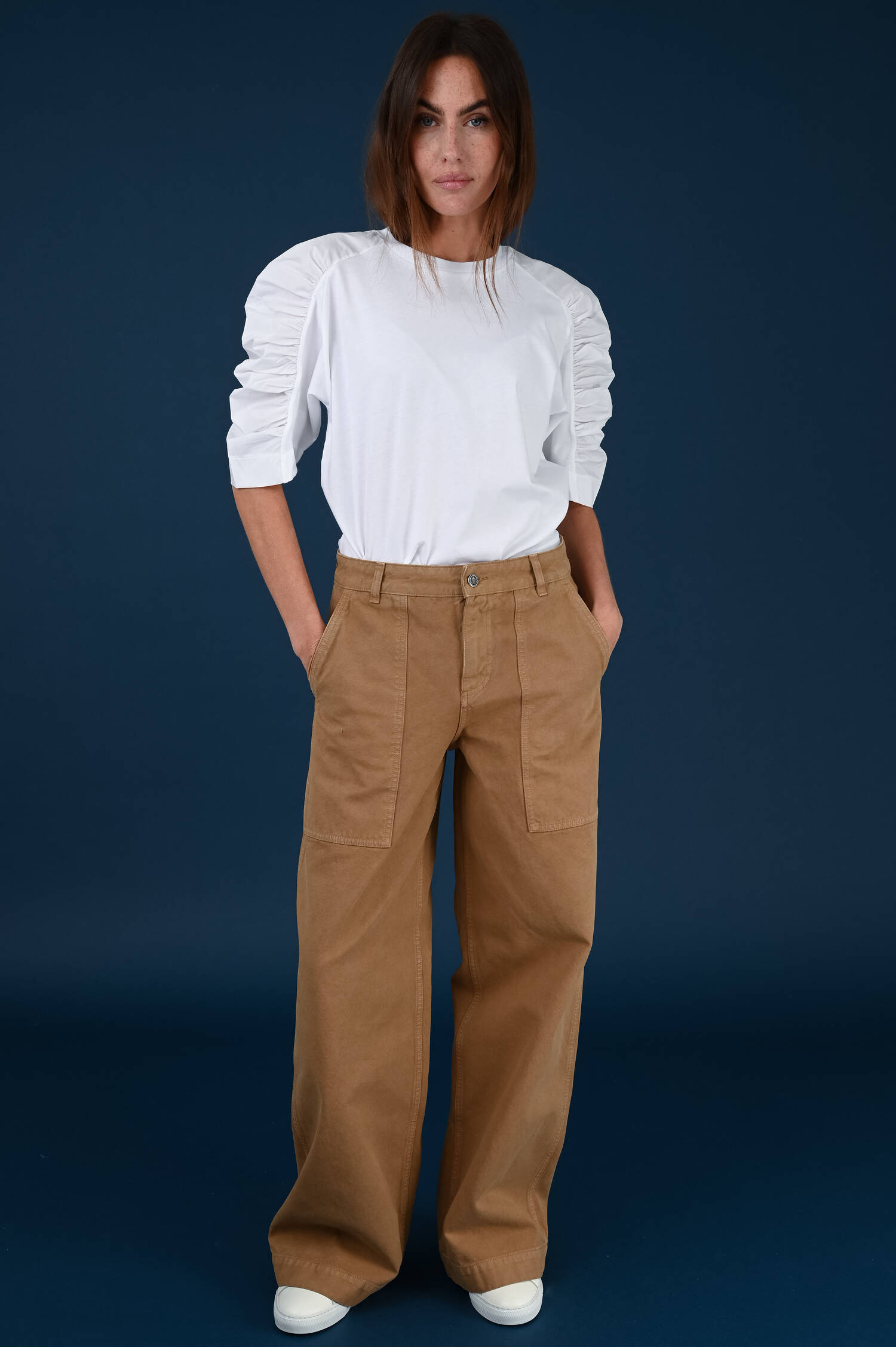 Wide-Leg Canvashose in Braun