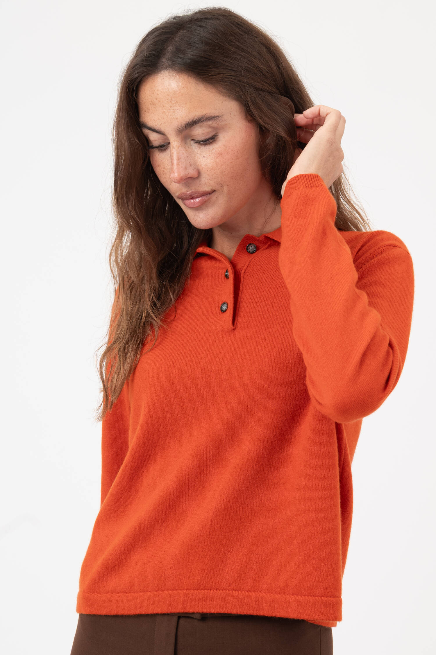 Cashmere-Polo-Pullover in Orange