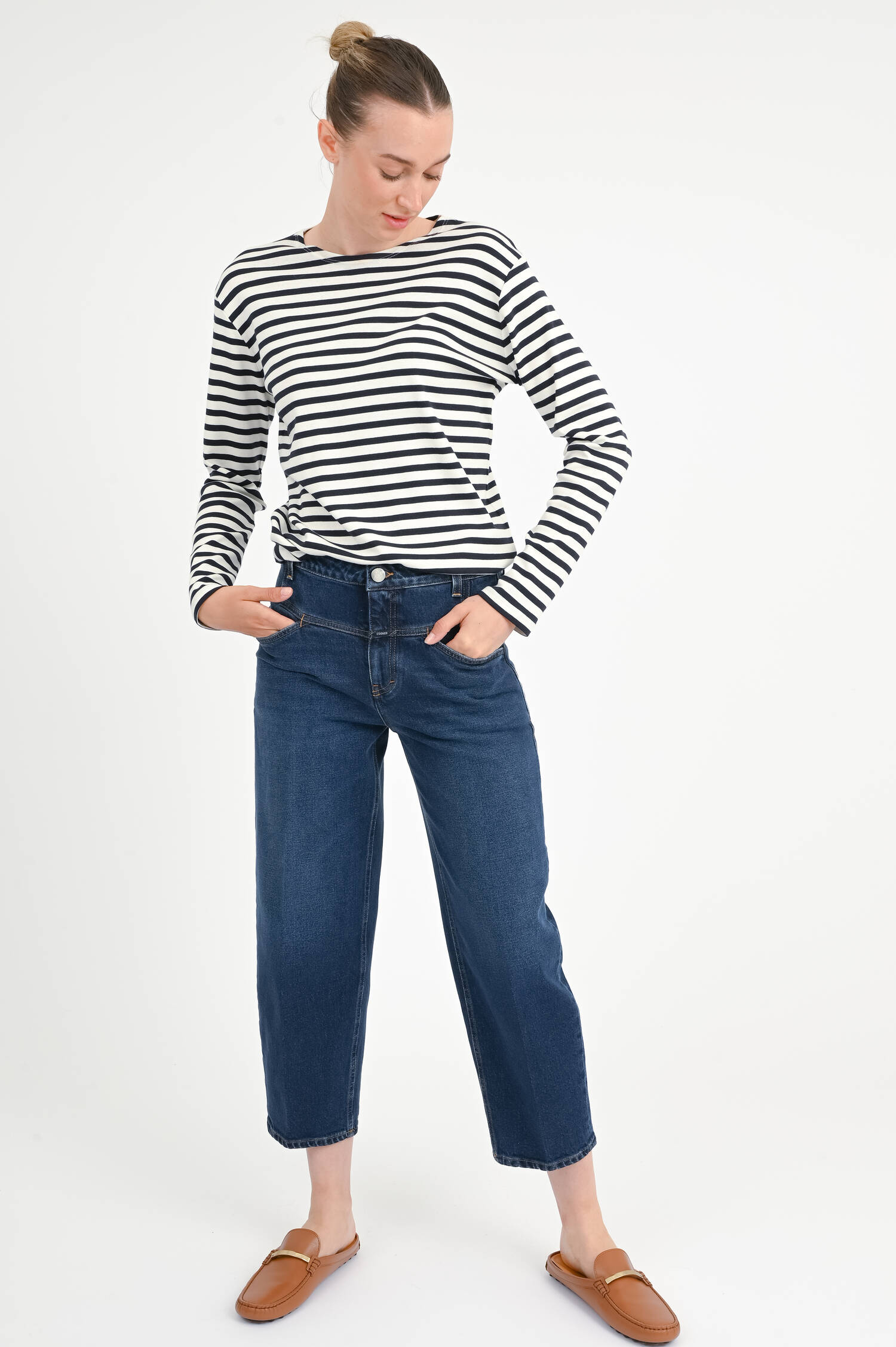 Gestreiftes Langarmshirt in Navy/Weiß