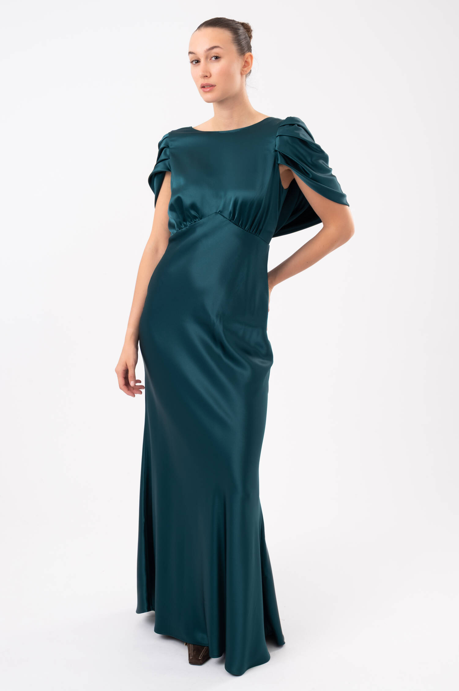 Satin-Maxi-Kleid LOUISE in Petrolblau