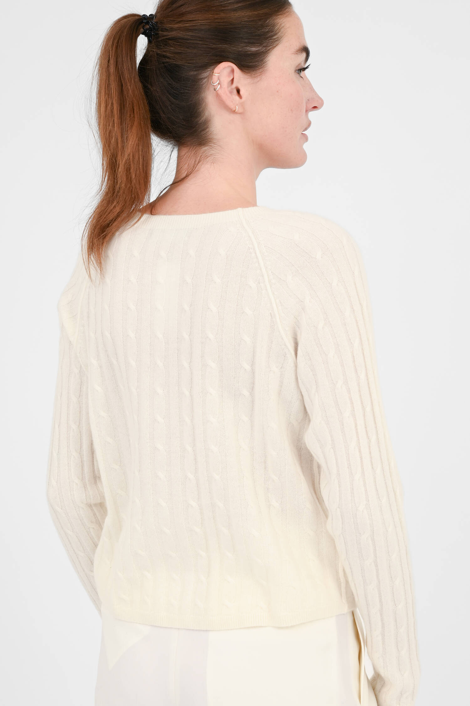 Zopfstrick-Cardigan aus Cashmere in Creme
