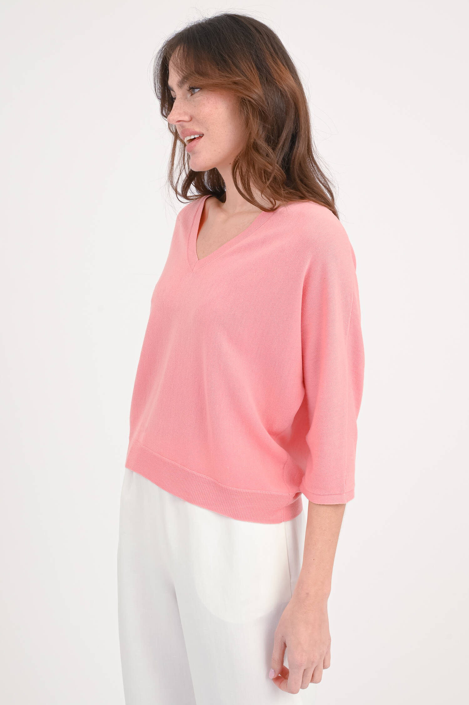 Pullover aus Wolle mit V-Ausschnitt in Fresh Peach