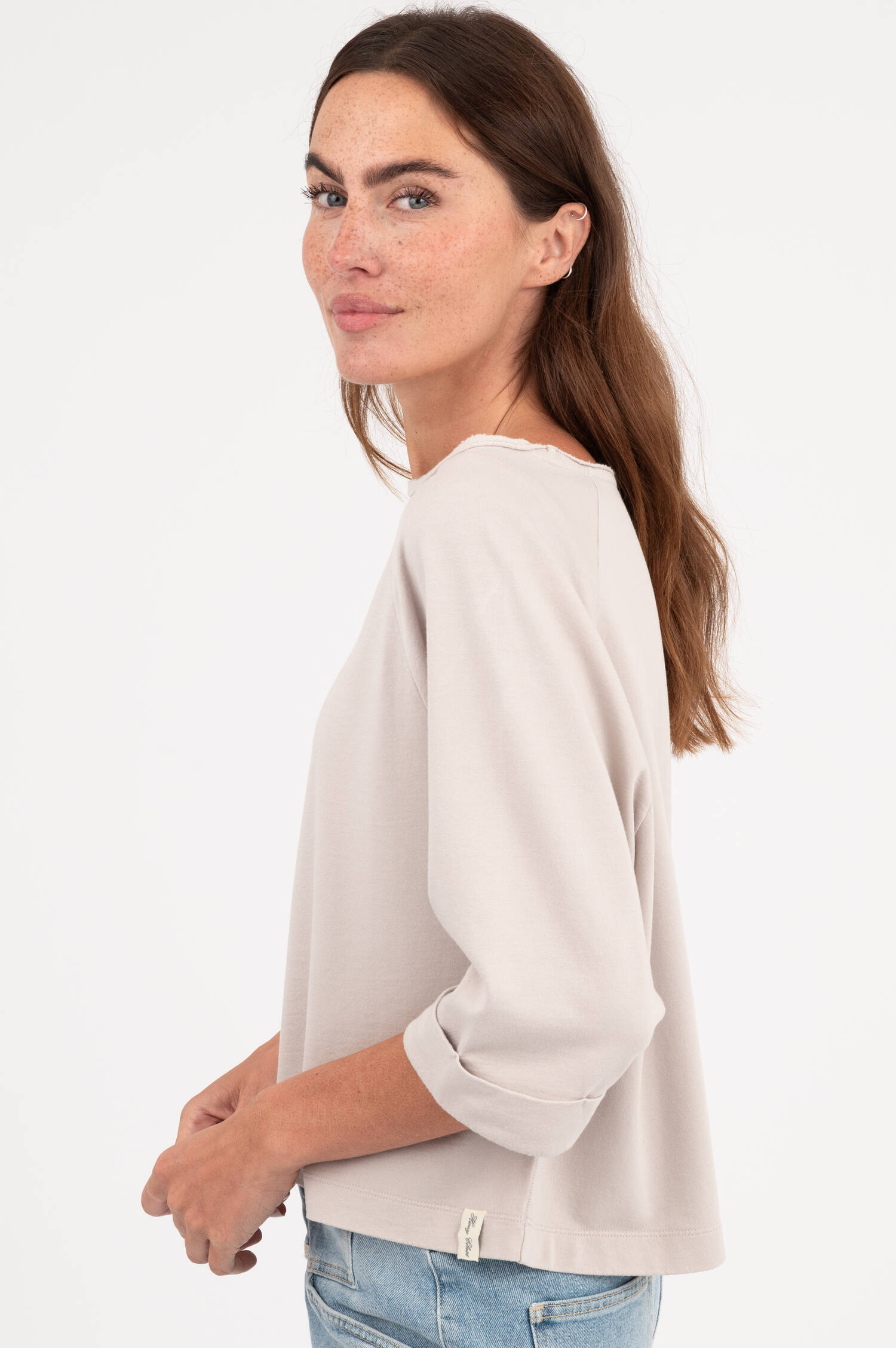 T-Shirt mit Lurexfäden in Taupe