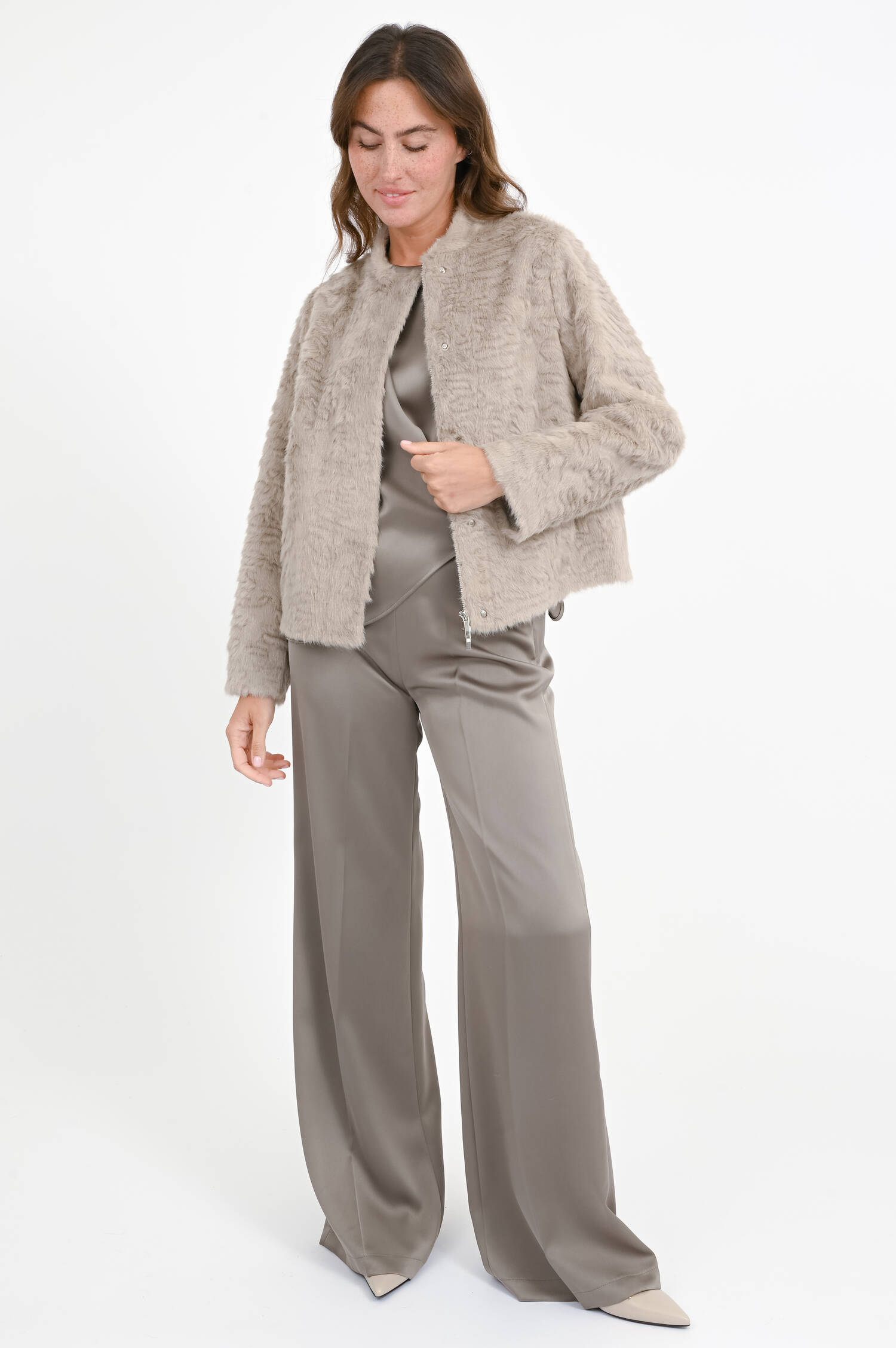 Faux Fur Jacke DANJA in hellem Taupe